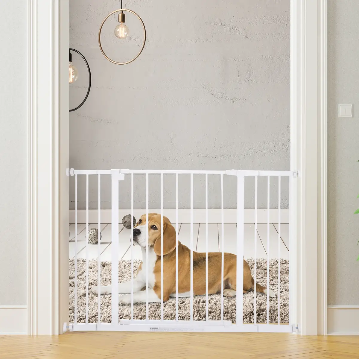 Pawhut Pressure Fit Dog Gate Pet Barrier for stairs doorway, 76-107cm Width White - Pet Gate