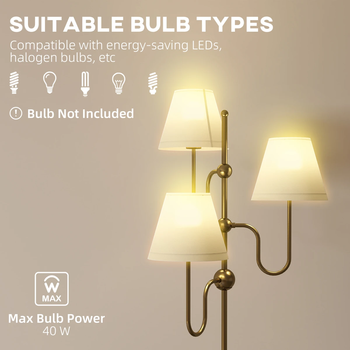 N/A Lux Floor Lamp 165cm 3 Linen Shades Living Room - Lamp