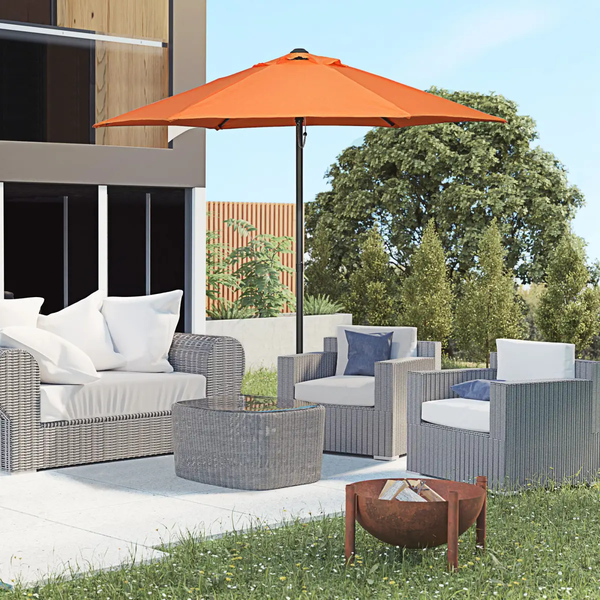 Outsunny Outsunny 2m Parasol Patio Umbrella, Outdoor Sun Shade with 6 Ribs Orange - Parasol