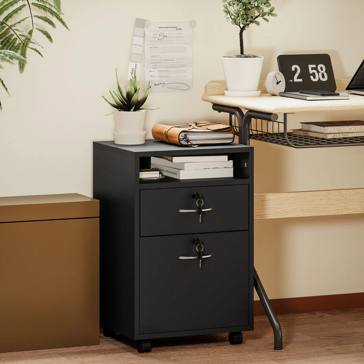 HOMCOM Storage Cabinet 60cm With Drawers And Open Shelf On Wheels For Home Office by HOMCOM