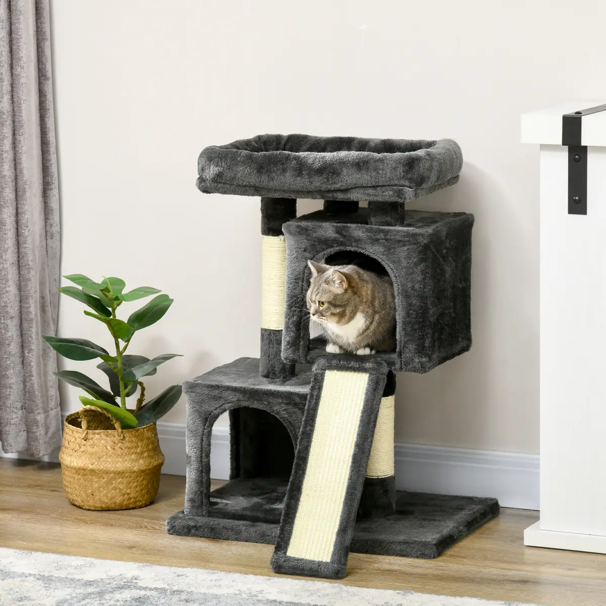 Unbranded Cat Rest & Play Activity Tree w/ 2 House Perch Scratching Post Black Pawhut - Cat Tree