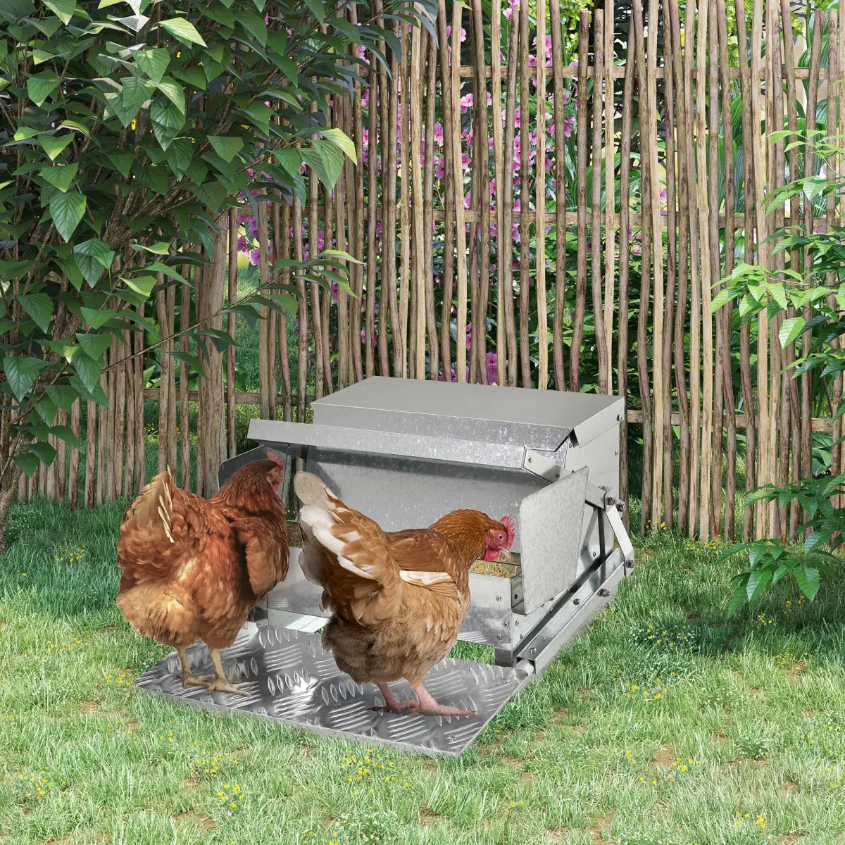 Pawhut Automatic Chicken Feeder Galvanized Steel Poultry Feeders, 11.5kg of Feeds - Chicken Coop