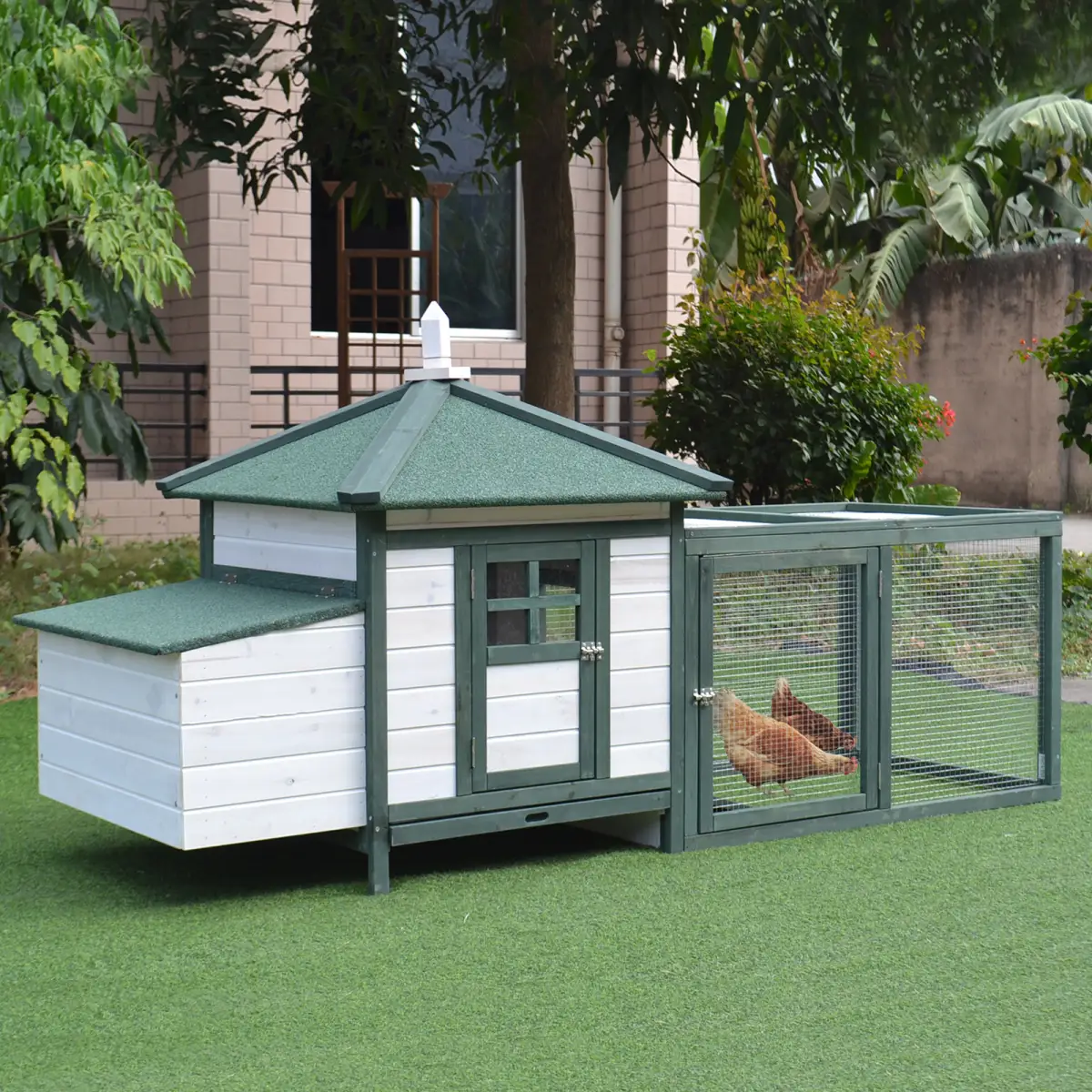 PawHut PawHut Chicken Coop Hen Poultry House w/ Nesting Box Outdoor Run Patio Wooden - Chicken Coop