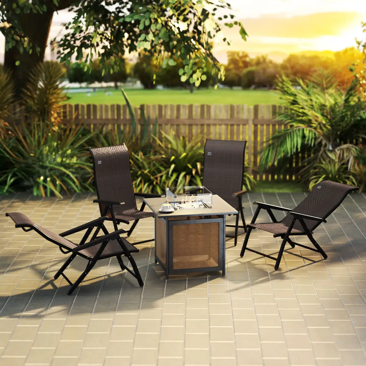 Outsunny Outsunny Set of 4 Outdoor Rattan Folding Chair w/ Adjustable Backrest Brown - Folding Chairs