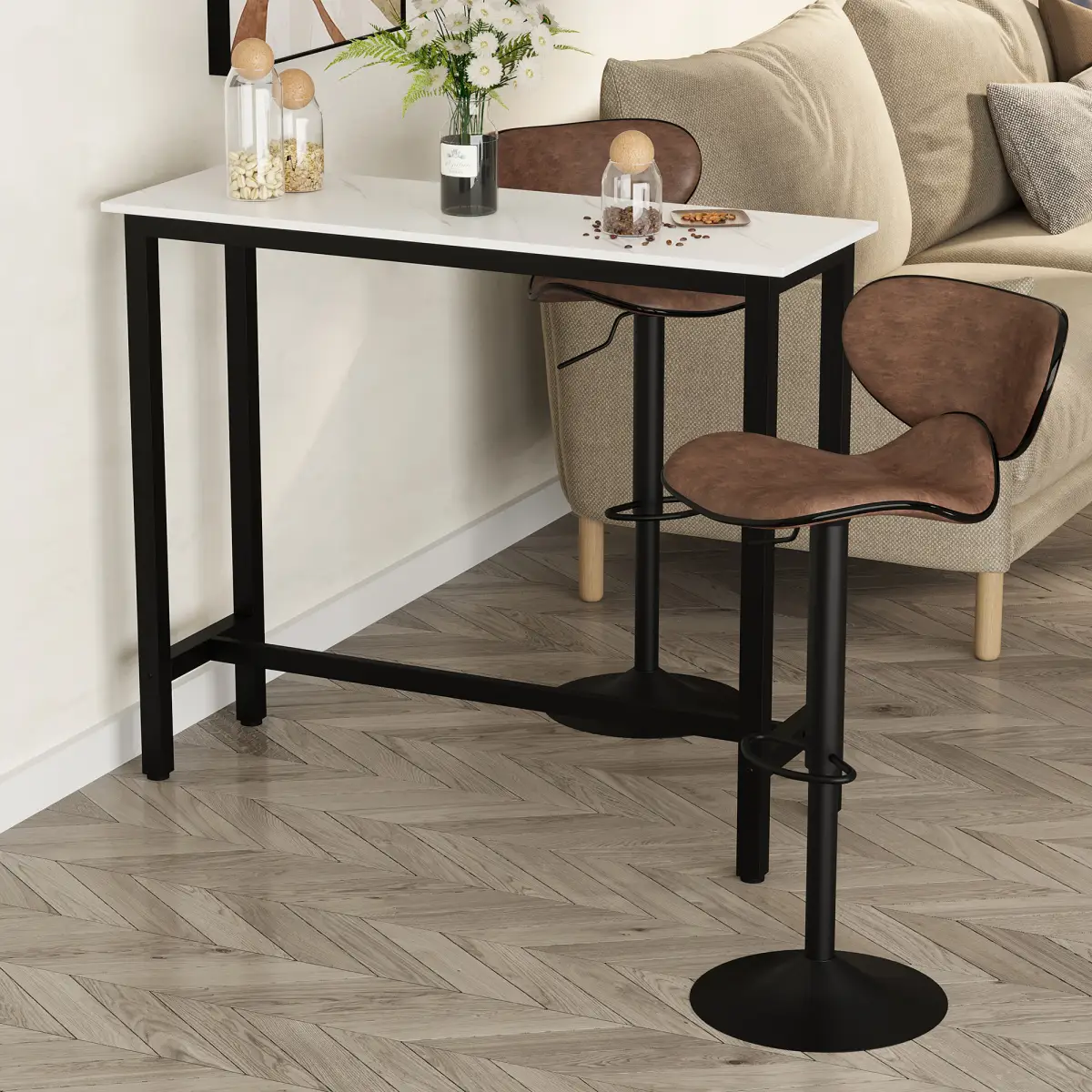 Unbranded Bar Table Breakfast Dining Coffee Table w/ Adjustable Footpads White & Black - Dining Table