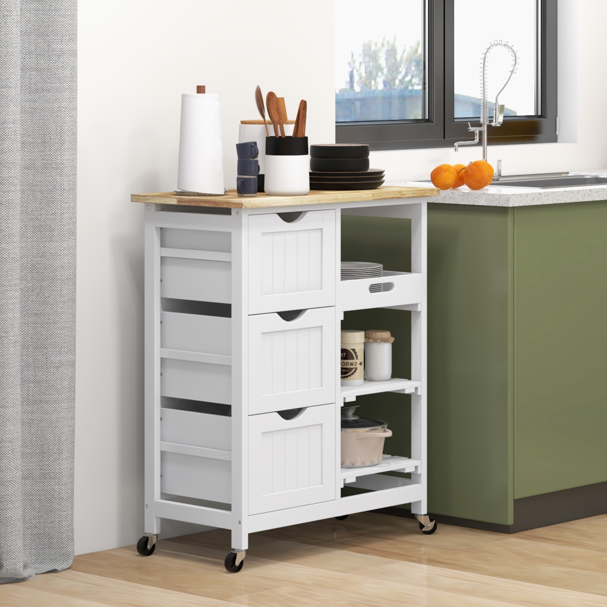 HOMCOM Rolling Kitchen Island Cart, Bar Serving Cart, Compact Trolley White - from HOMCOM