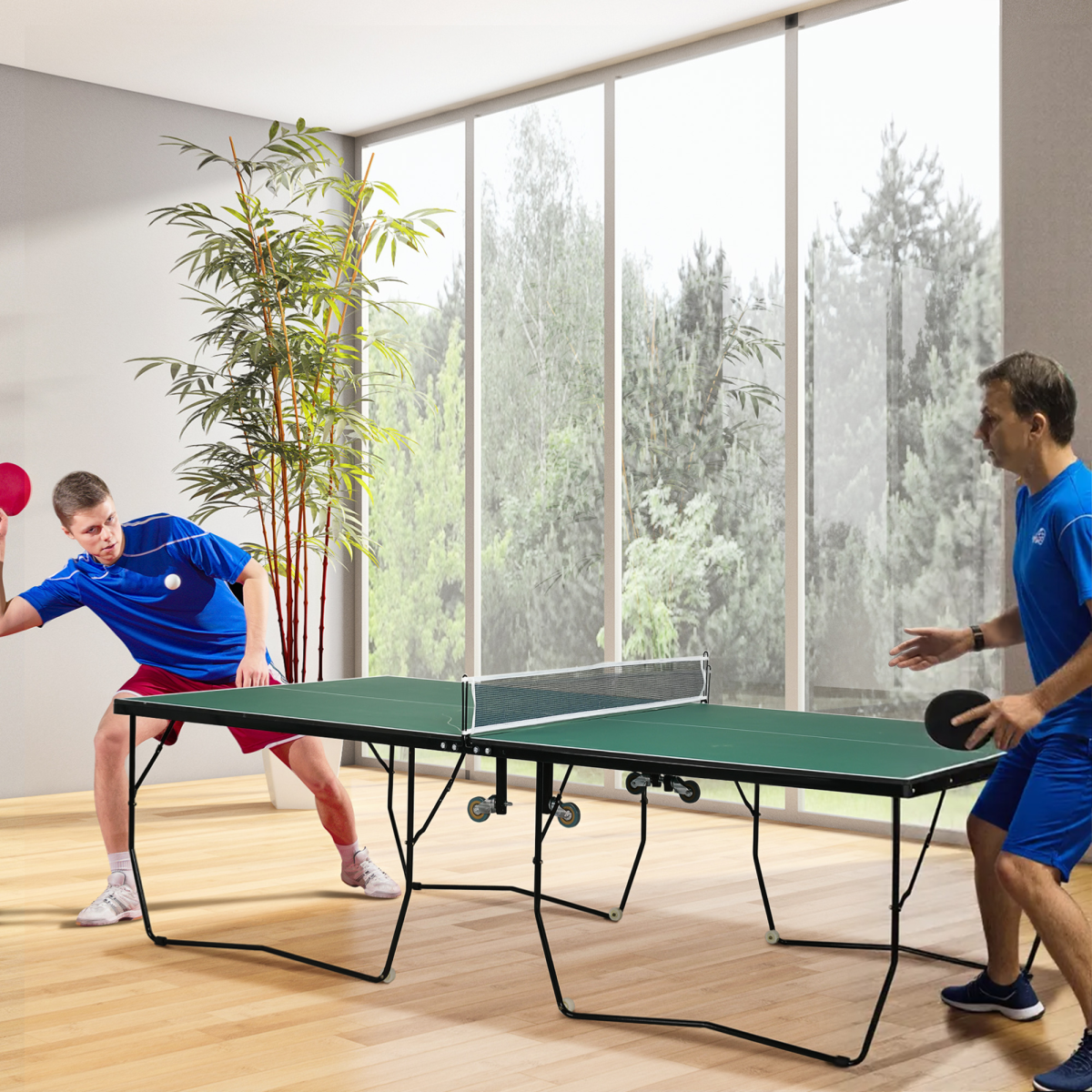 SPORTNOW 9FT Folding Table Tennis Table w/ 8 Wheels, for Indoors, Outdoors - from SPORTNOW