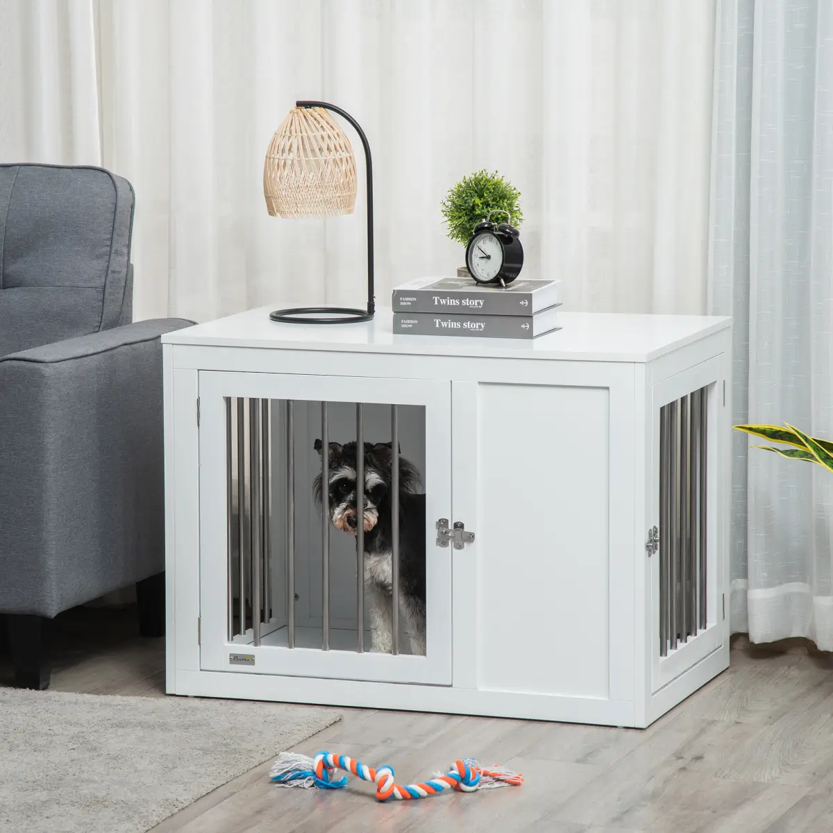 Unbranded Furniture-Style Dog Crate End Table w/ 2 Doors, for Medium Dogs Pawhut -
