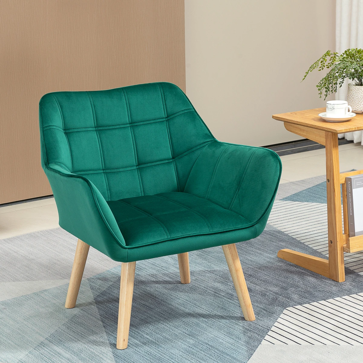 HOMCOM Luxe Velvet Accent Chair Wide Arms Slanted Back Green by HOMCOM