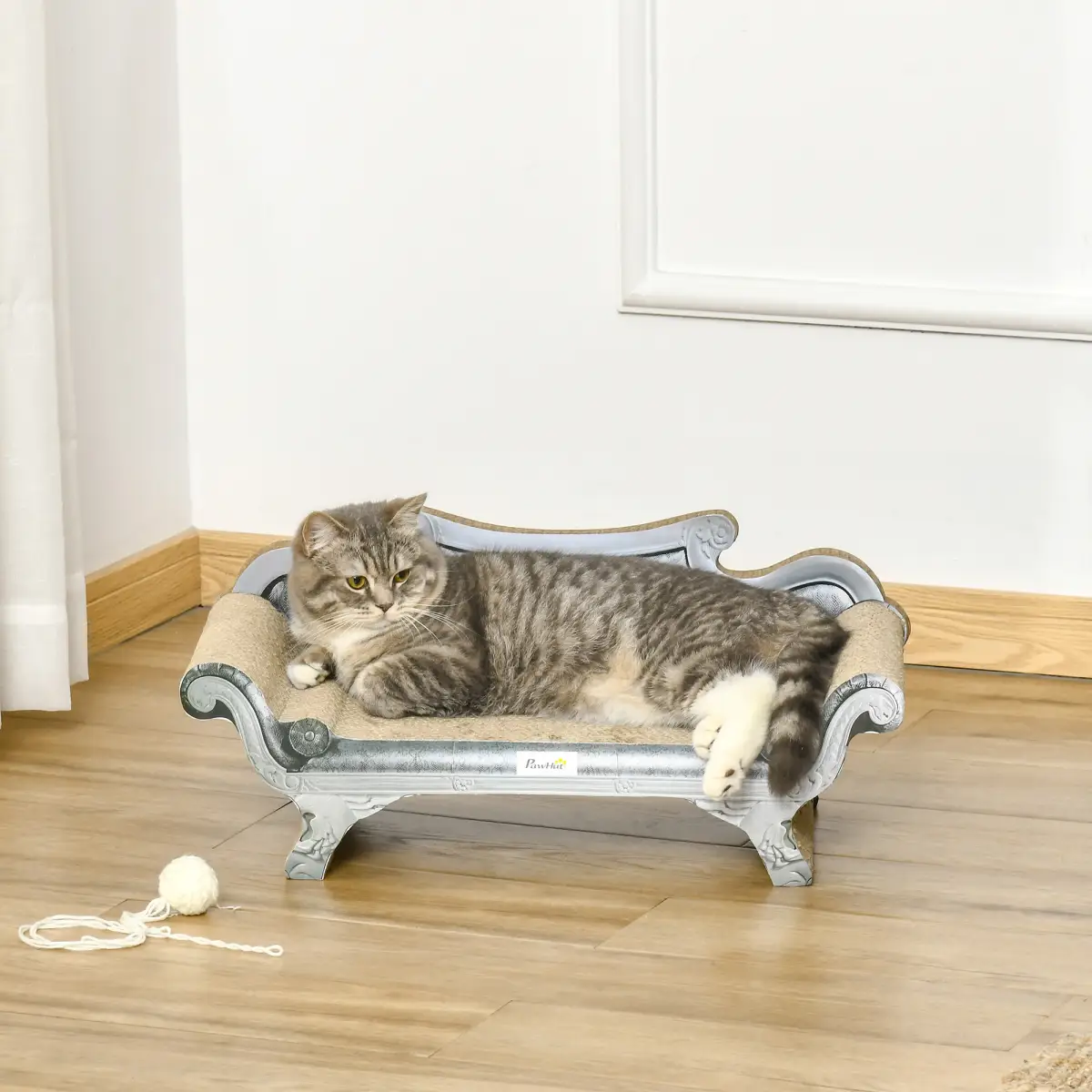 PawHut Cardboard Scratcher Lounger Bed, Cat Scratching Board with Catnip, 60x29x26.5cm - Cat Beds