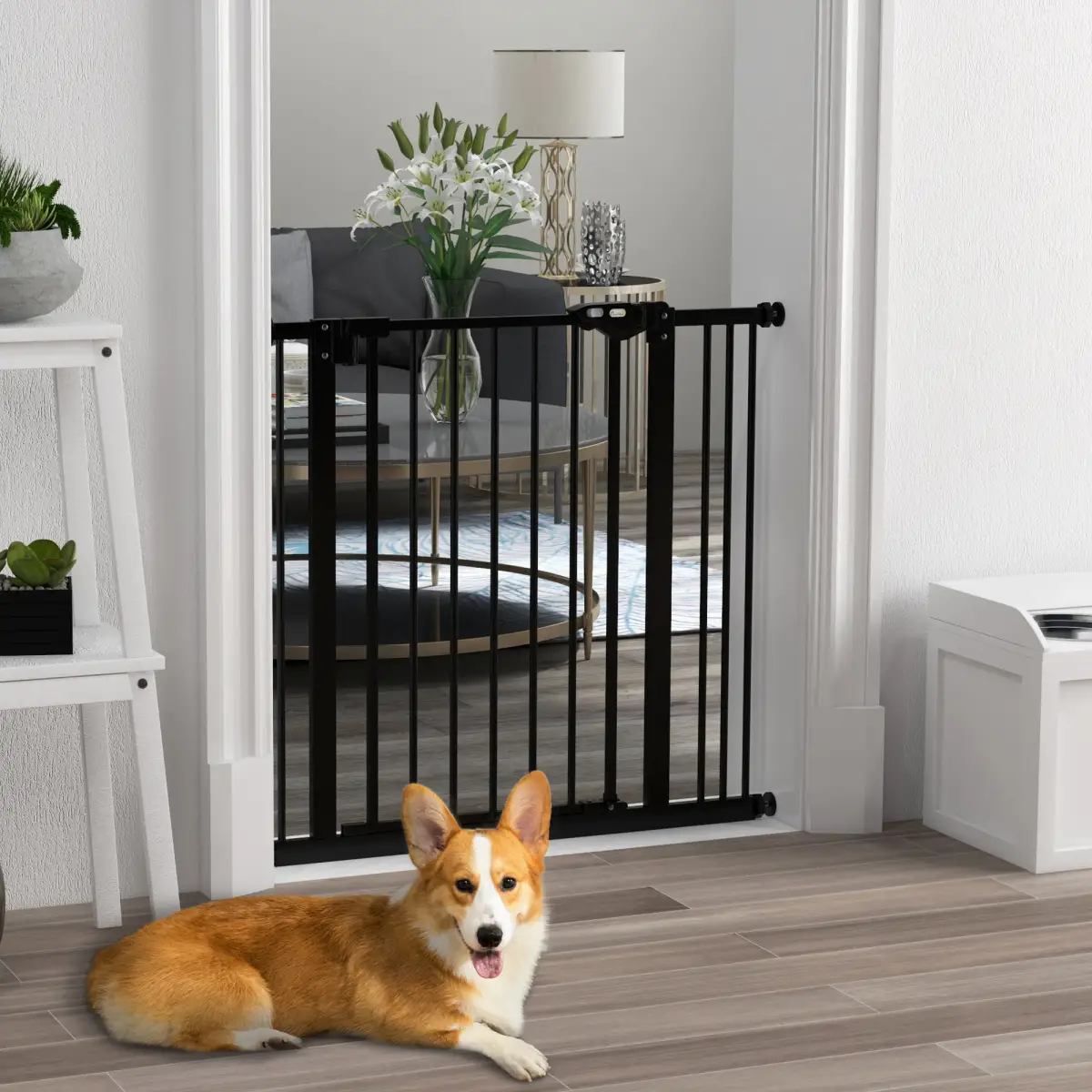 PawHut PawHut Adjustable Safety Gate w/ 1 Extensions and Four Adjustable Screws, Black - Pet Gate