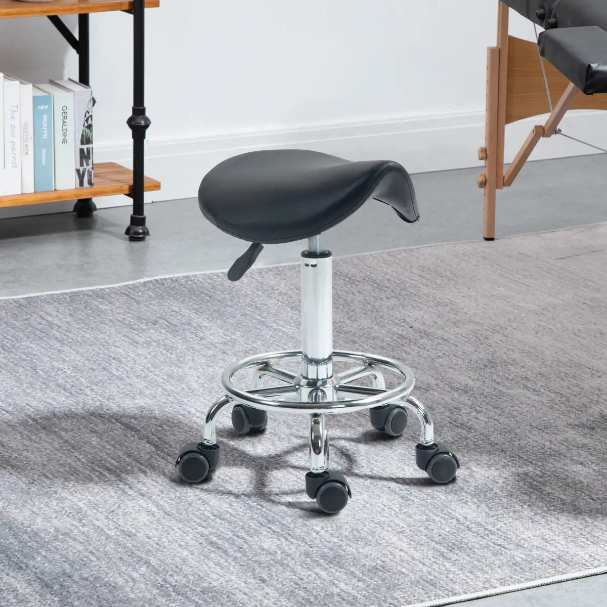 HOMCOM HOMCOM Saddle Chair, Rolling Salon Stool for Massage Spa Clinic Beauty, Black - Bar Stool