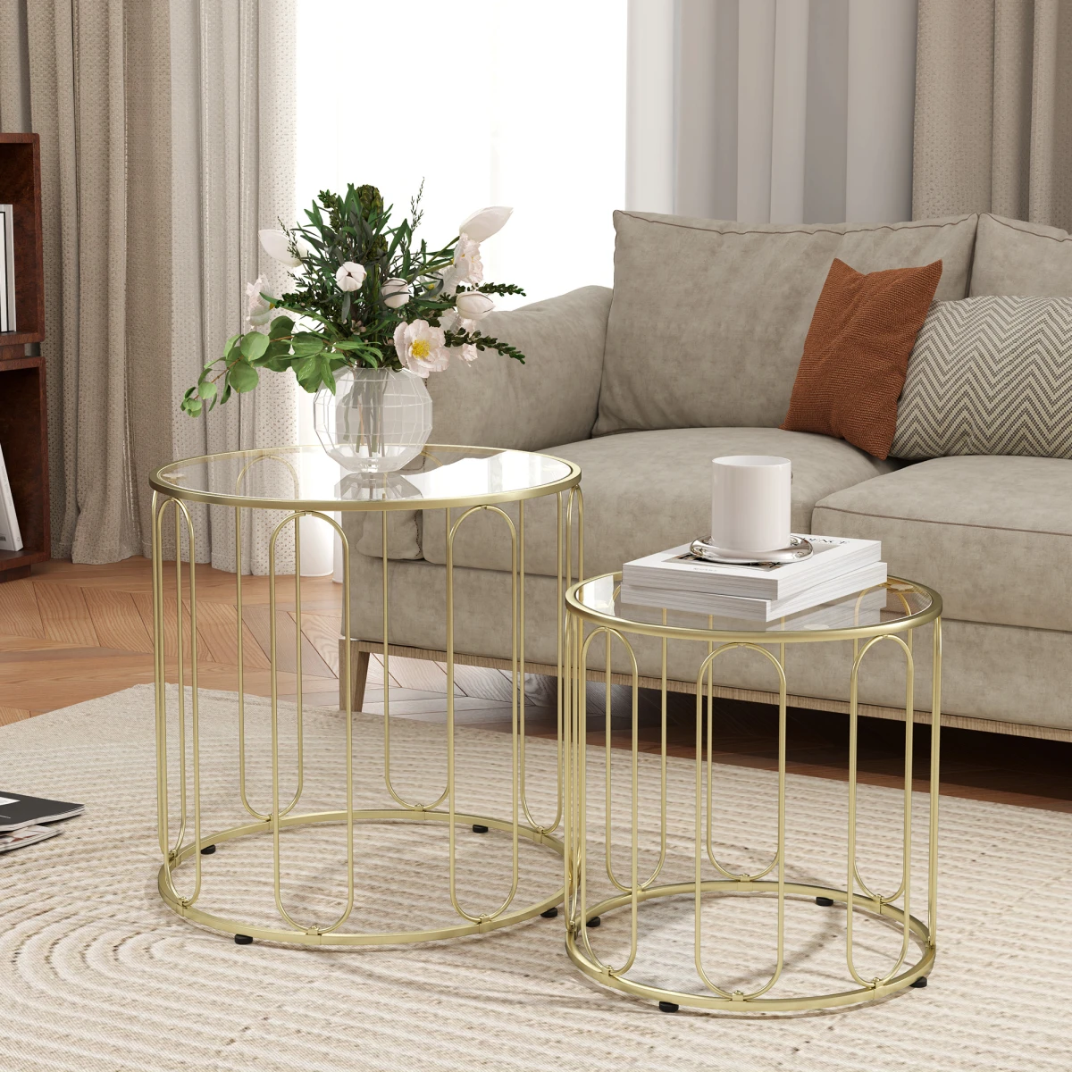 HOMCOM Nesting Coffee Tables Glass Top Gold Home by HOMCOM