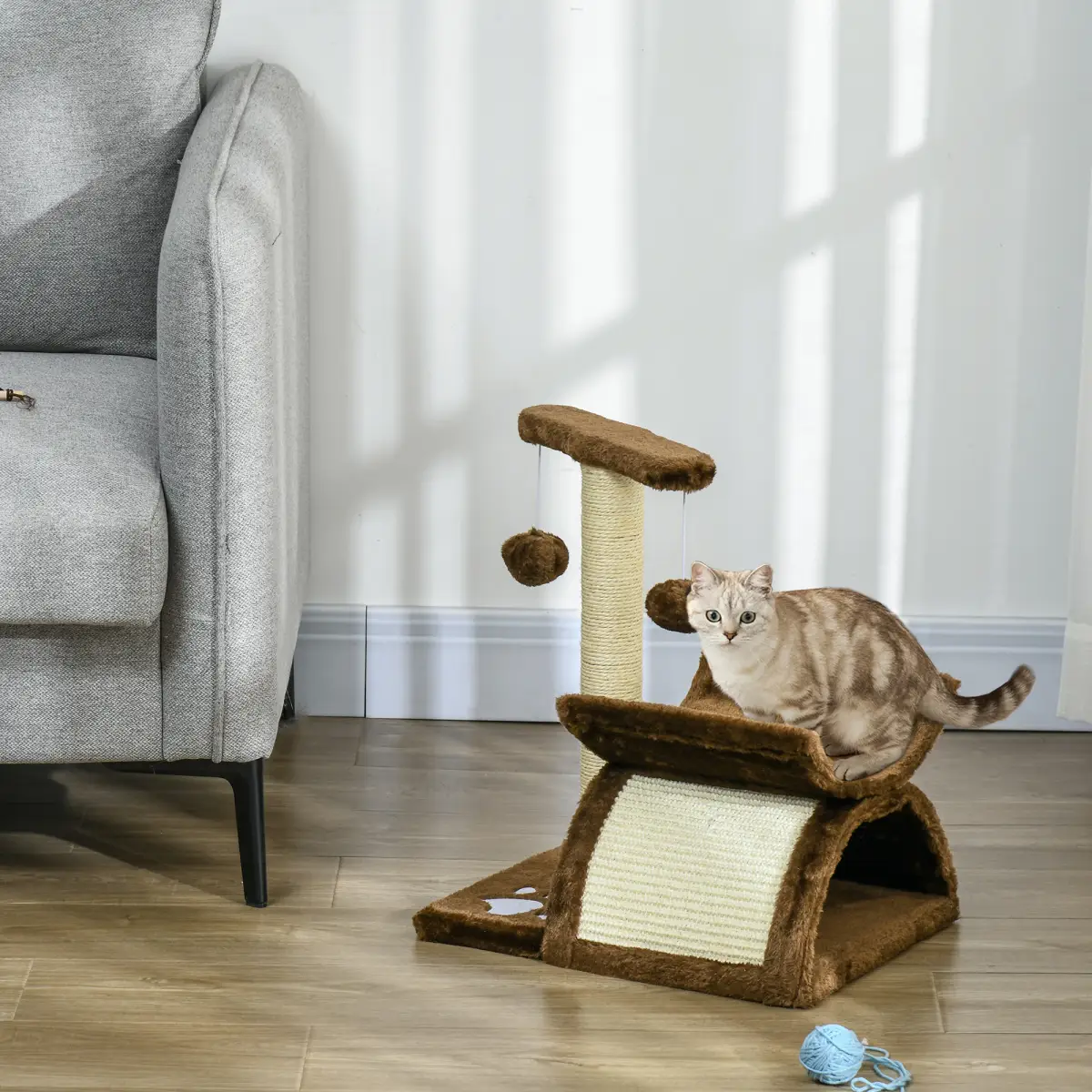 Pawhut Cat Tree Plush Scratcher Kitty Activity Play Center Top Bar Tunnel Dangling Ball - Cat Tree