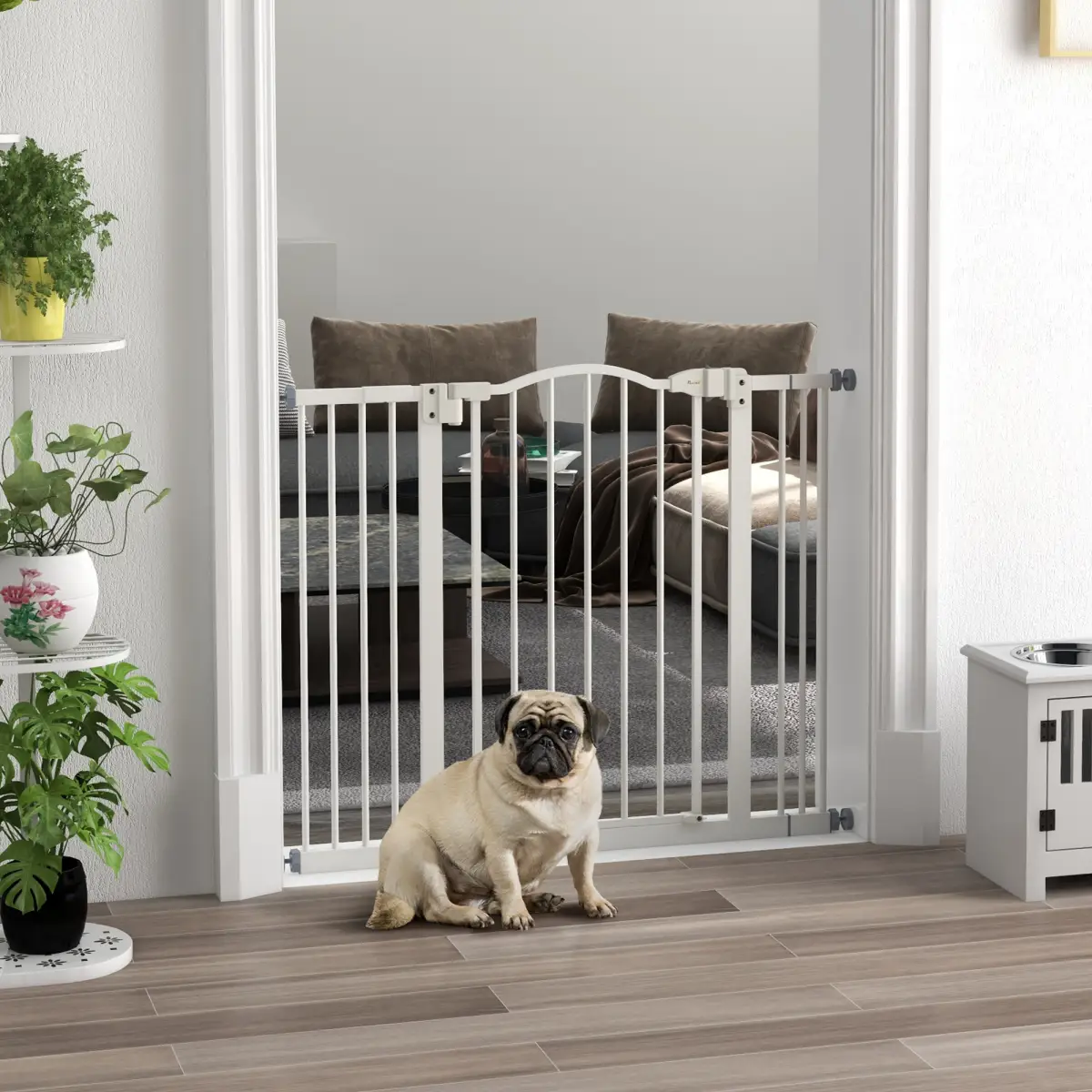PawHut PawHut 74-100cm Adjustable Metal Pet Gate Safety Barrier w/ Auto-Close White - Pet Gate