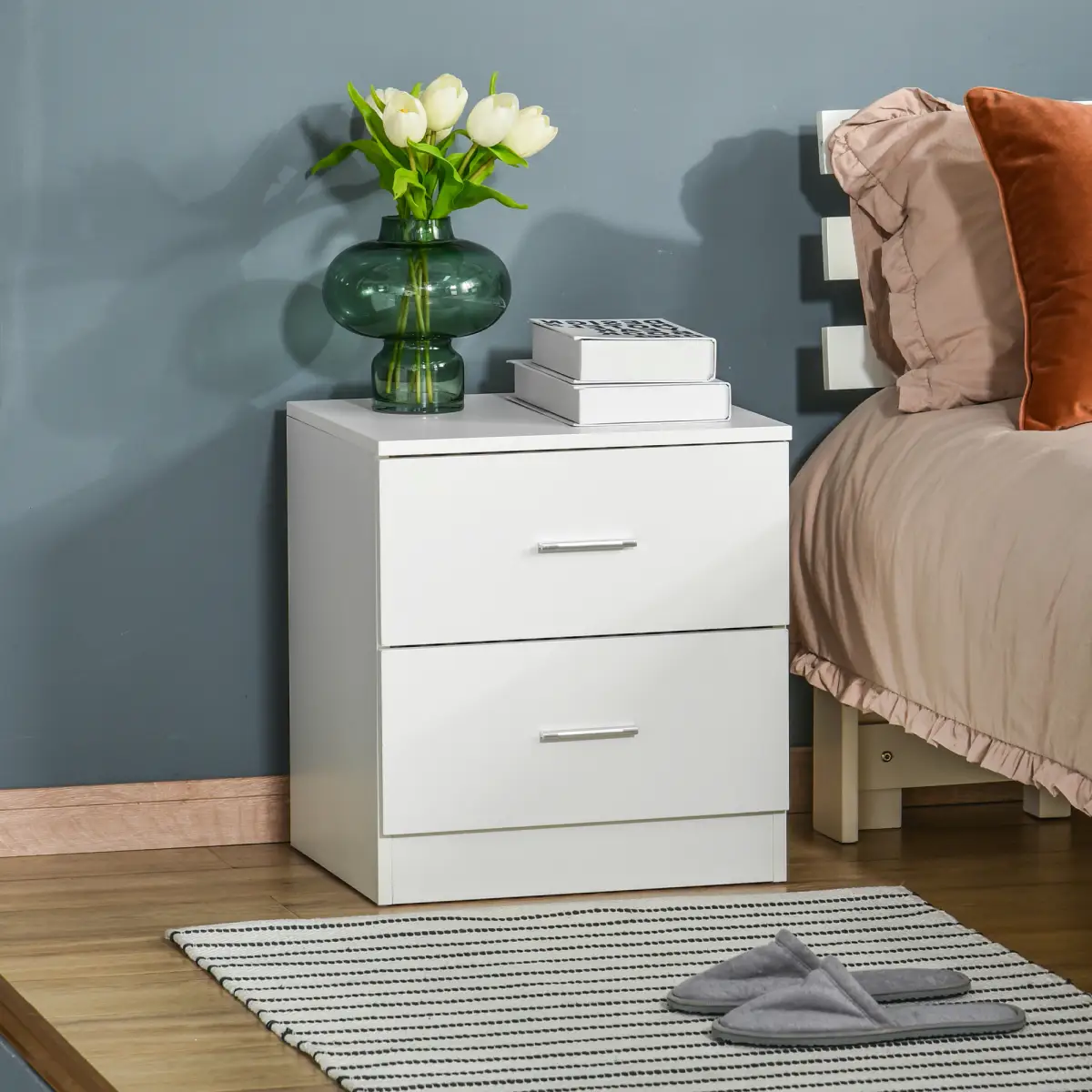 HOMCOM Bedside Table w/ 2 Drawers, Nightstand, Side Storage Cabinet Unit - Bedside Table