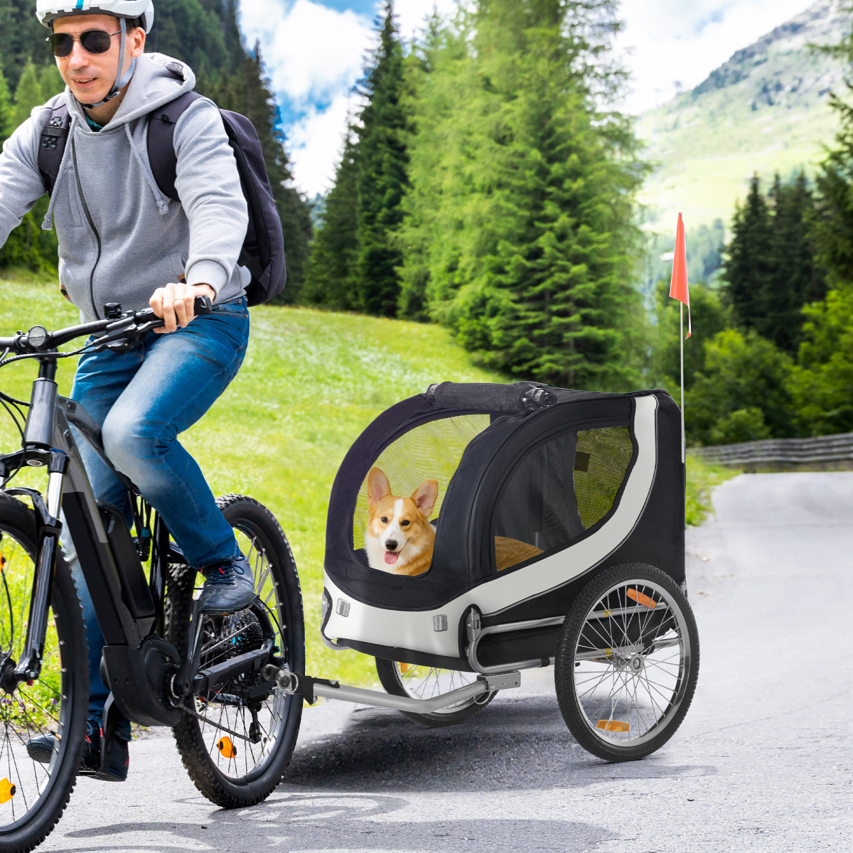 Pet Bicycle Trailer Dog Cat Bike Carrier Water Resistant Travel Steel Black - from Pawhut
