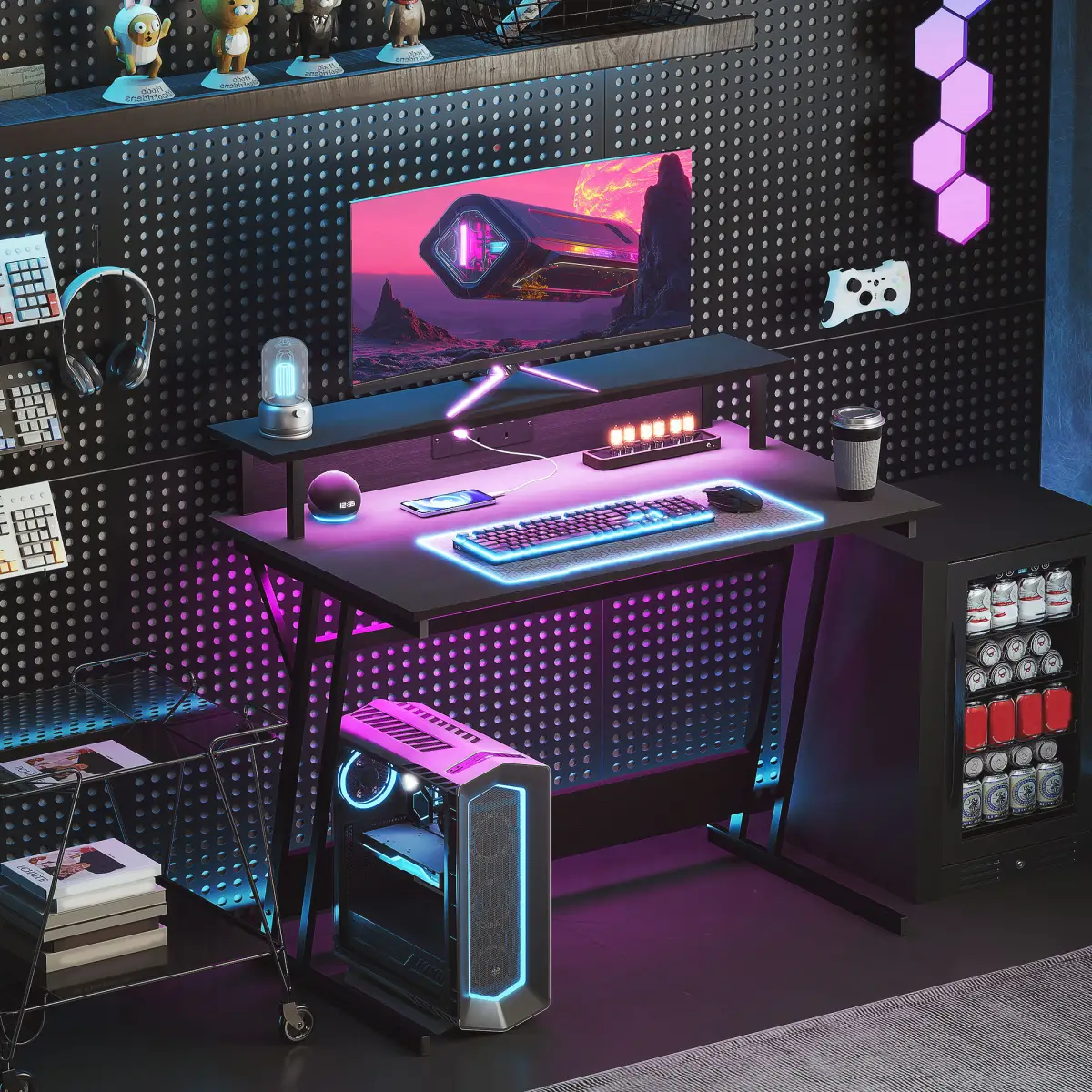 HOMCOM HOMCOM LED Gaming Desk with Power Outlets and Monitor Stand 100 x 60cm Black - Desk