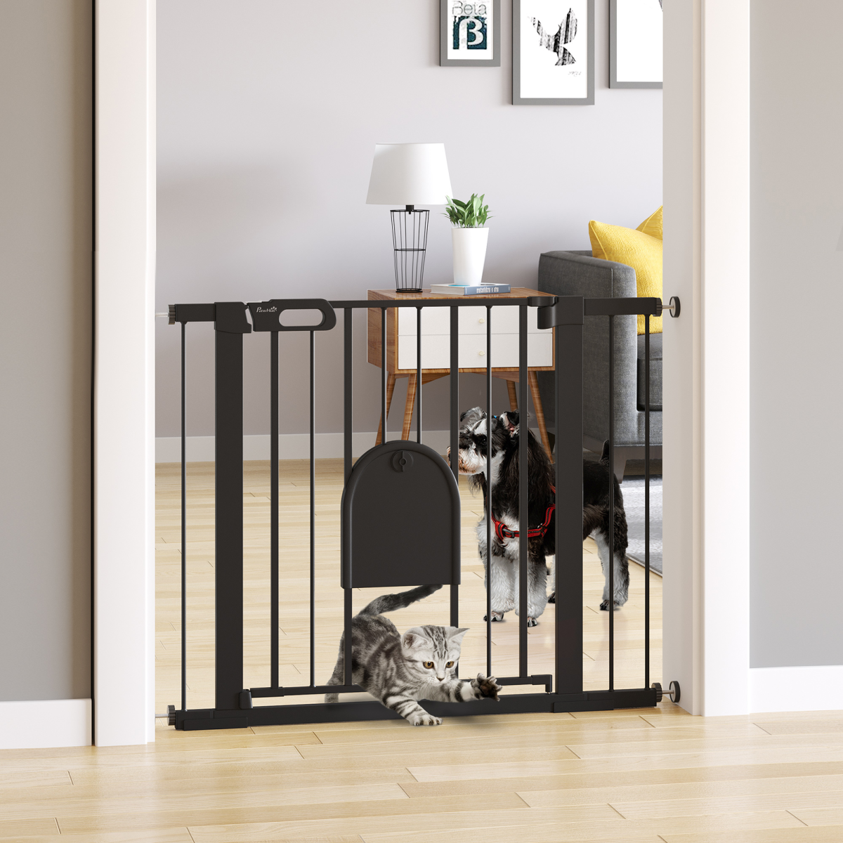 75-103 cm Extra Wide Pet Safety Gate, Stair Pressure Fit, Double Locking, Black - from Unbranded
