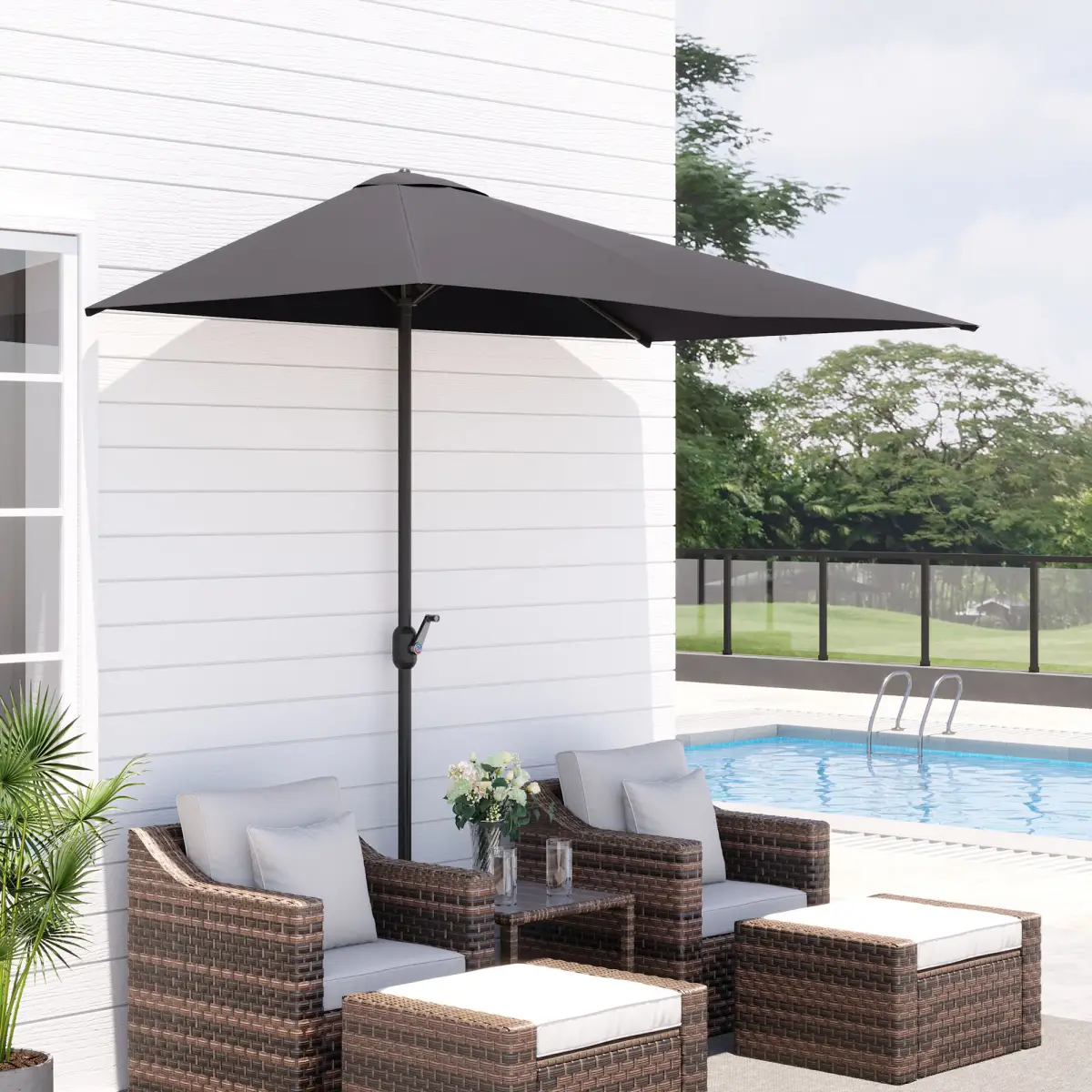 Outsunny Half Parasol Semi Round UmbrellaCrank 2.3m, Grey NO BASE INCLUDED - Parasol