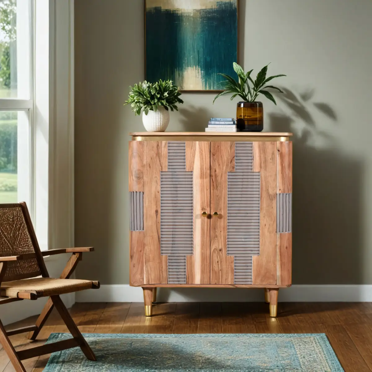 Indian Hub Wilton Acacia Wood 2 Doors Sideboard - Sideboard