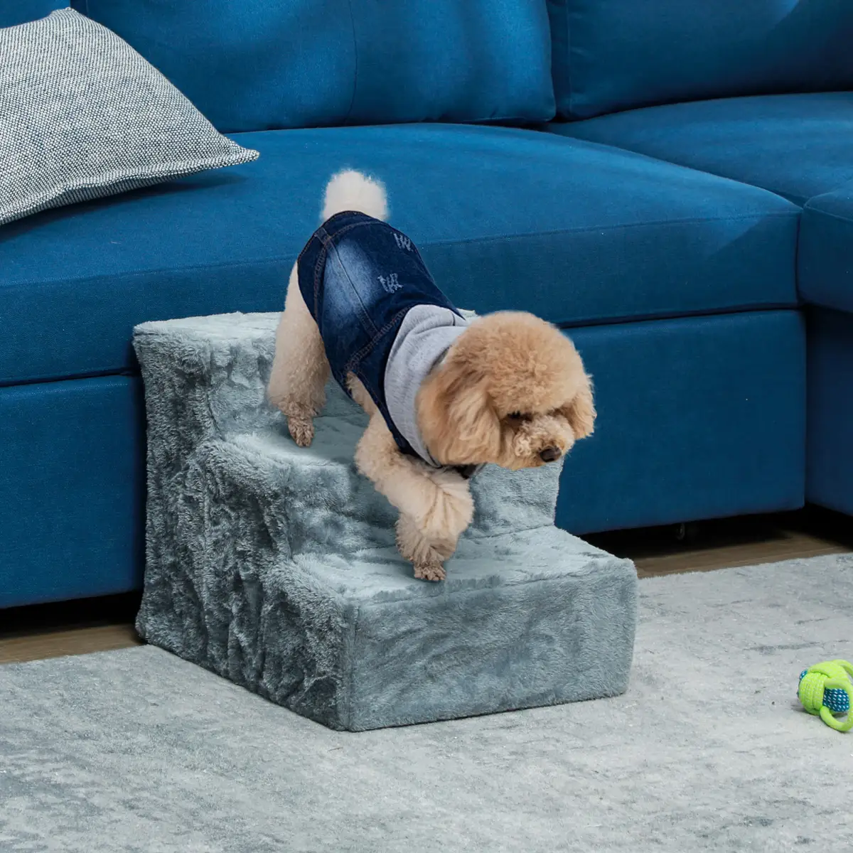 PawHut PawHut Three-Step Portable Dog Stairs with Washable Plush Cover, for Small Pets - Dog Steps