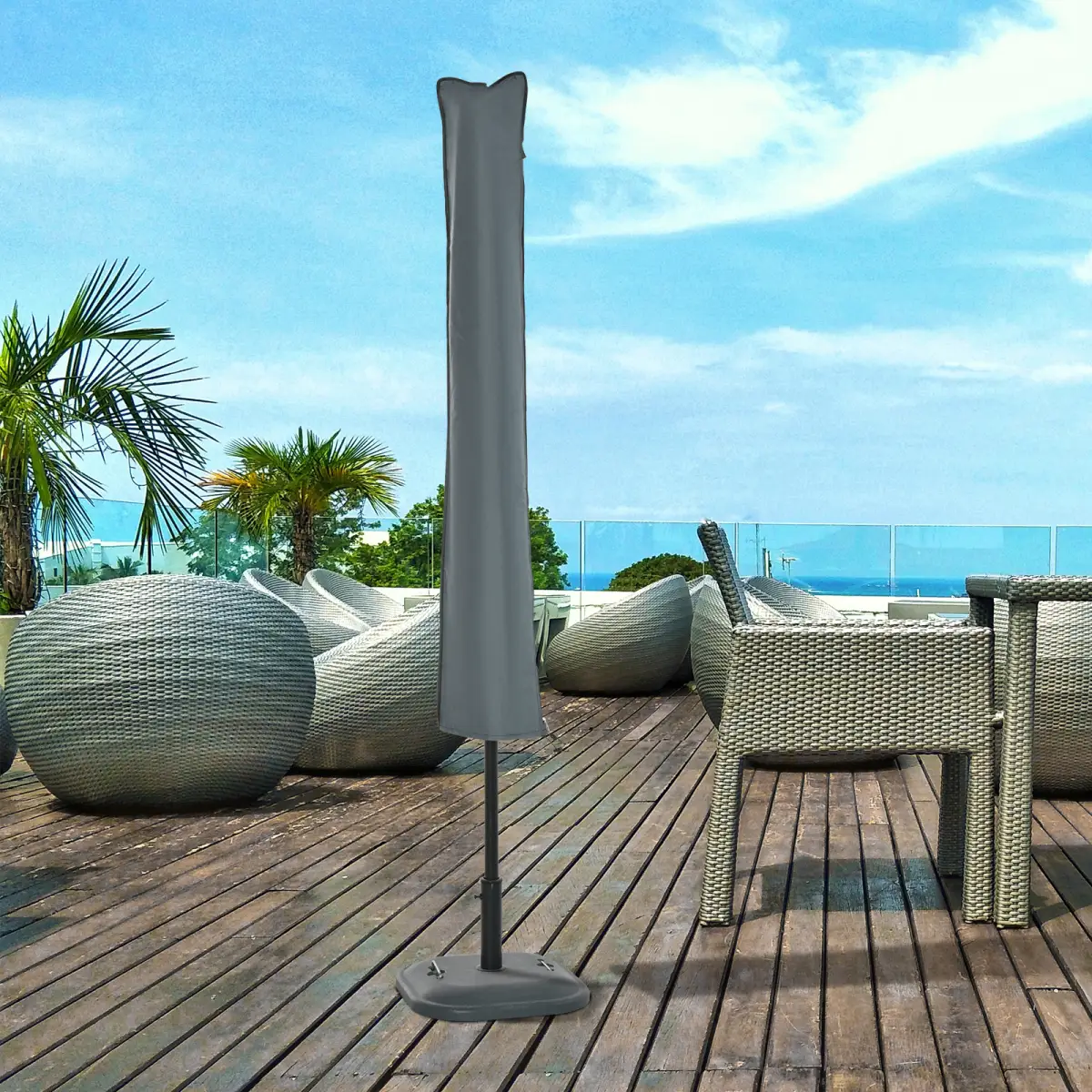 Outsunny Garden Offset Umbrella Parasol Waterproof Cover-Grey - Parasol
