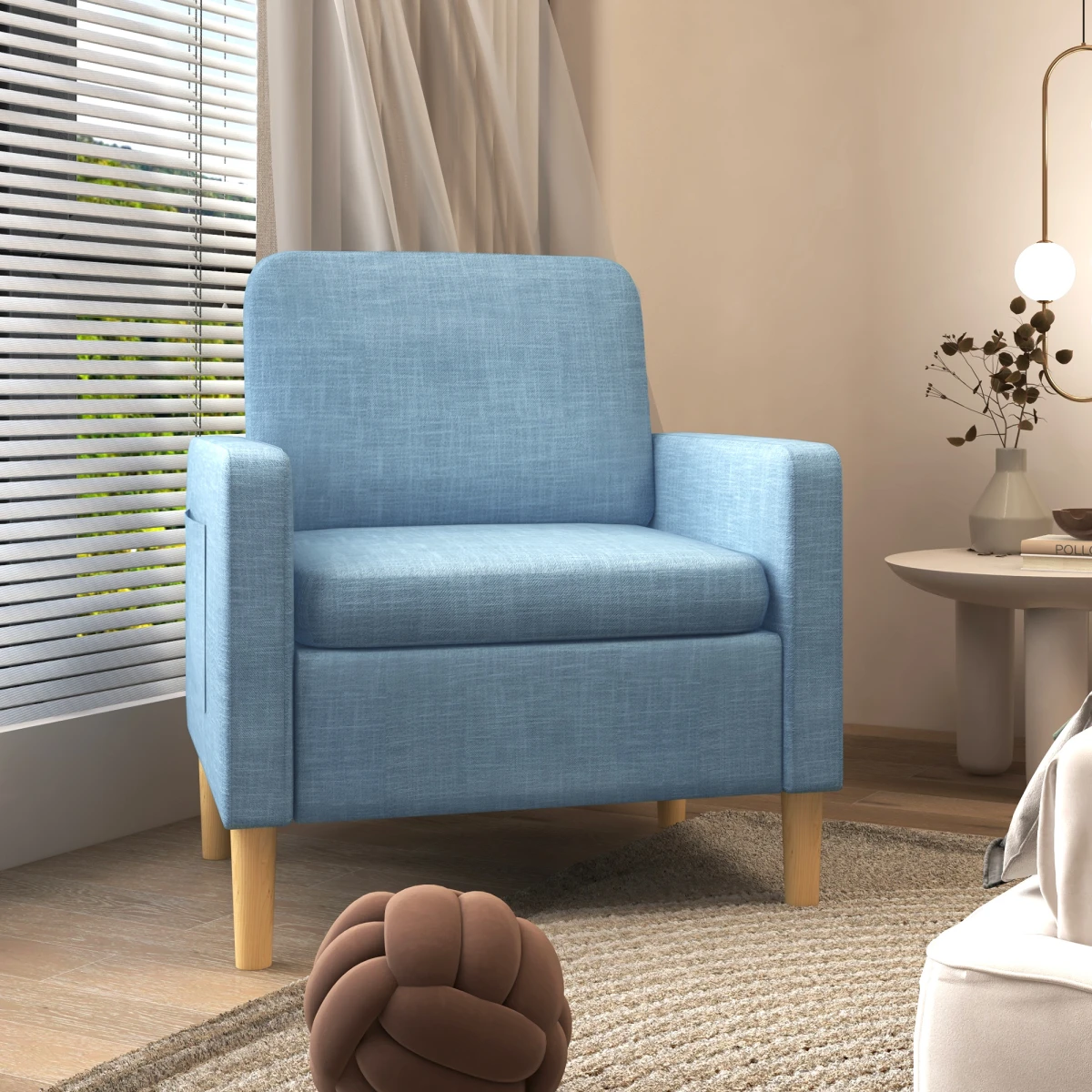 HOMCOM Armchair Compact Linen Look Upholstered for Bedroom by HOMCOM