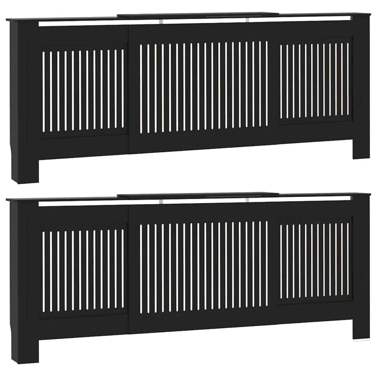 VidaXL Radiator Cover 142-205 cm Wide 20.5x81.5 cm Black Slatted Front 2-Piece for Living Rooms by vidaXL
