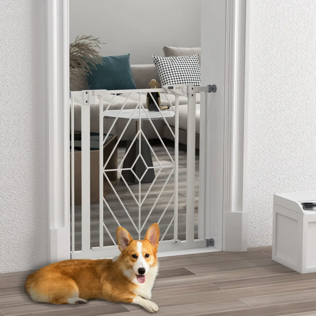 PawHut Pressure Fit Safety Gate w/ Auto Closing Door, Double Locking, Openings 74-80cm - Pet Gate