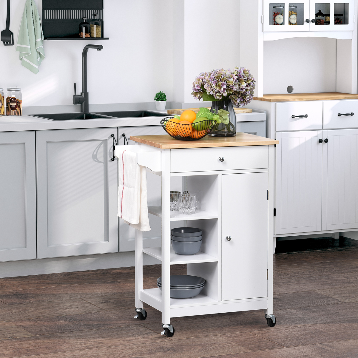 MDF Kitchen Storage Trolley White - from HOMCOM
