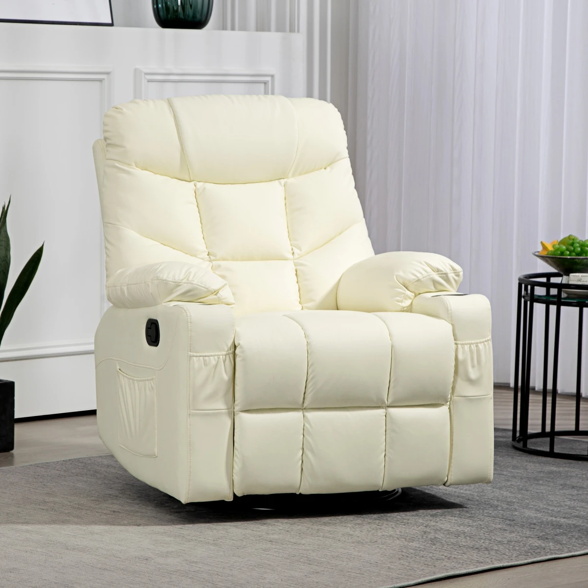 HOMCOM Manual Recliner Chair Cream With Footrest Cupholders - Recliner