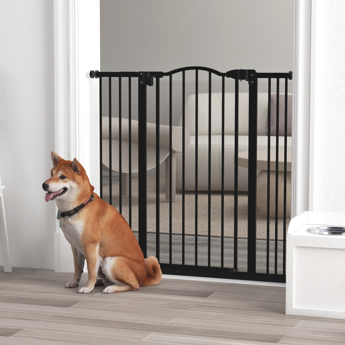 PawHut 74-100cm Adjustable Metal Pet Gate Safety Barrier w/Auto-Close Door Black - from PawHut