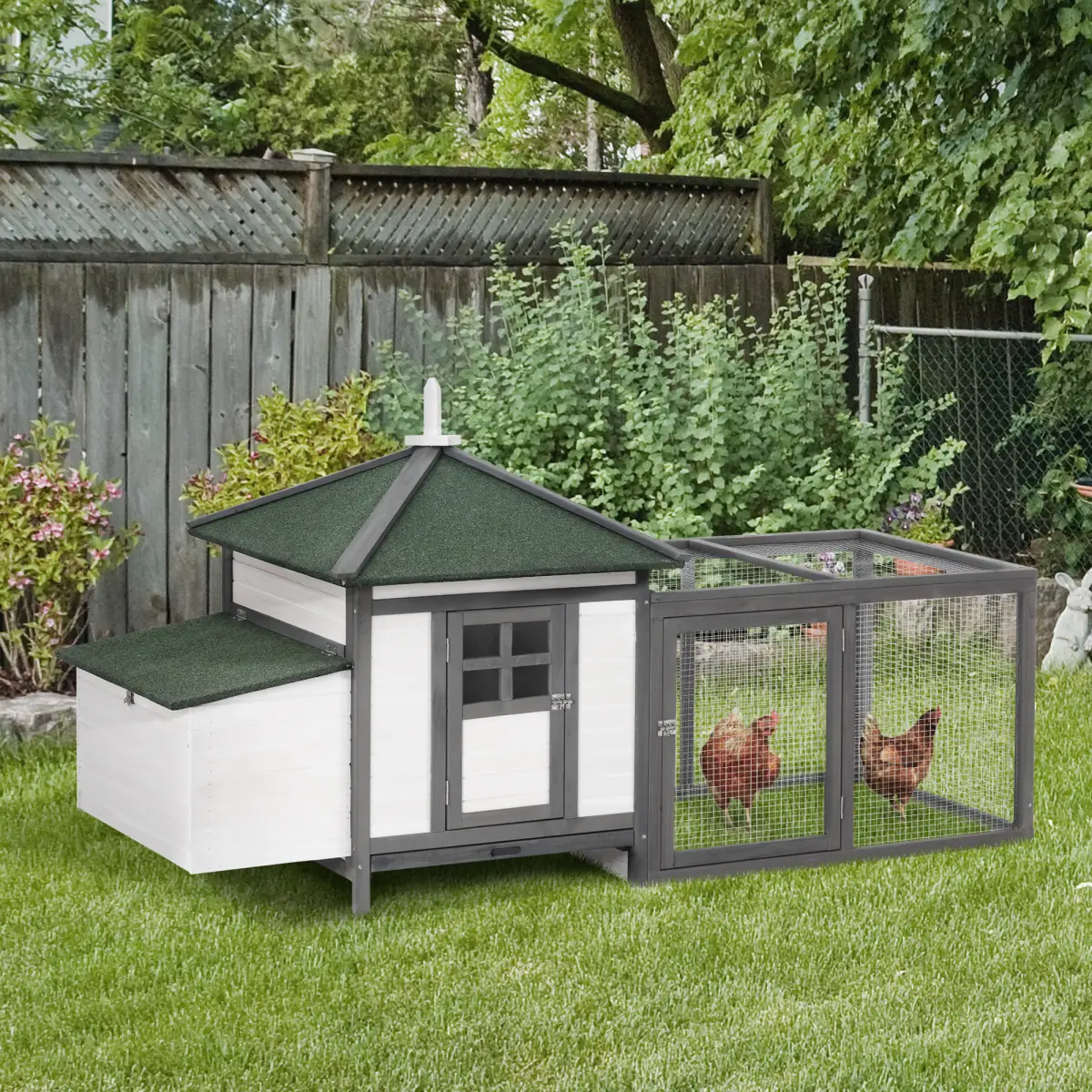 Pawhut Chicken Coop Small Animal Pet Cage w/ Nesting Box Outdoor Run Backyard Wooden - Chicken Coop