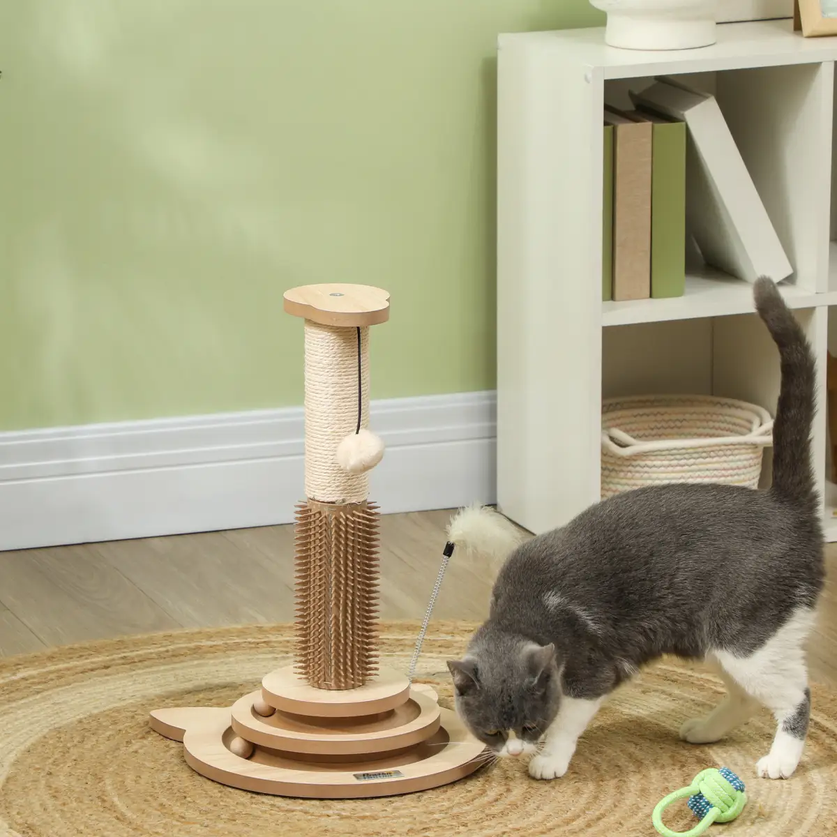 PawHut PawHut 49cm Cat Scratching Post with Interactive Track Ball Toy for Indoor - Cat Tree