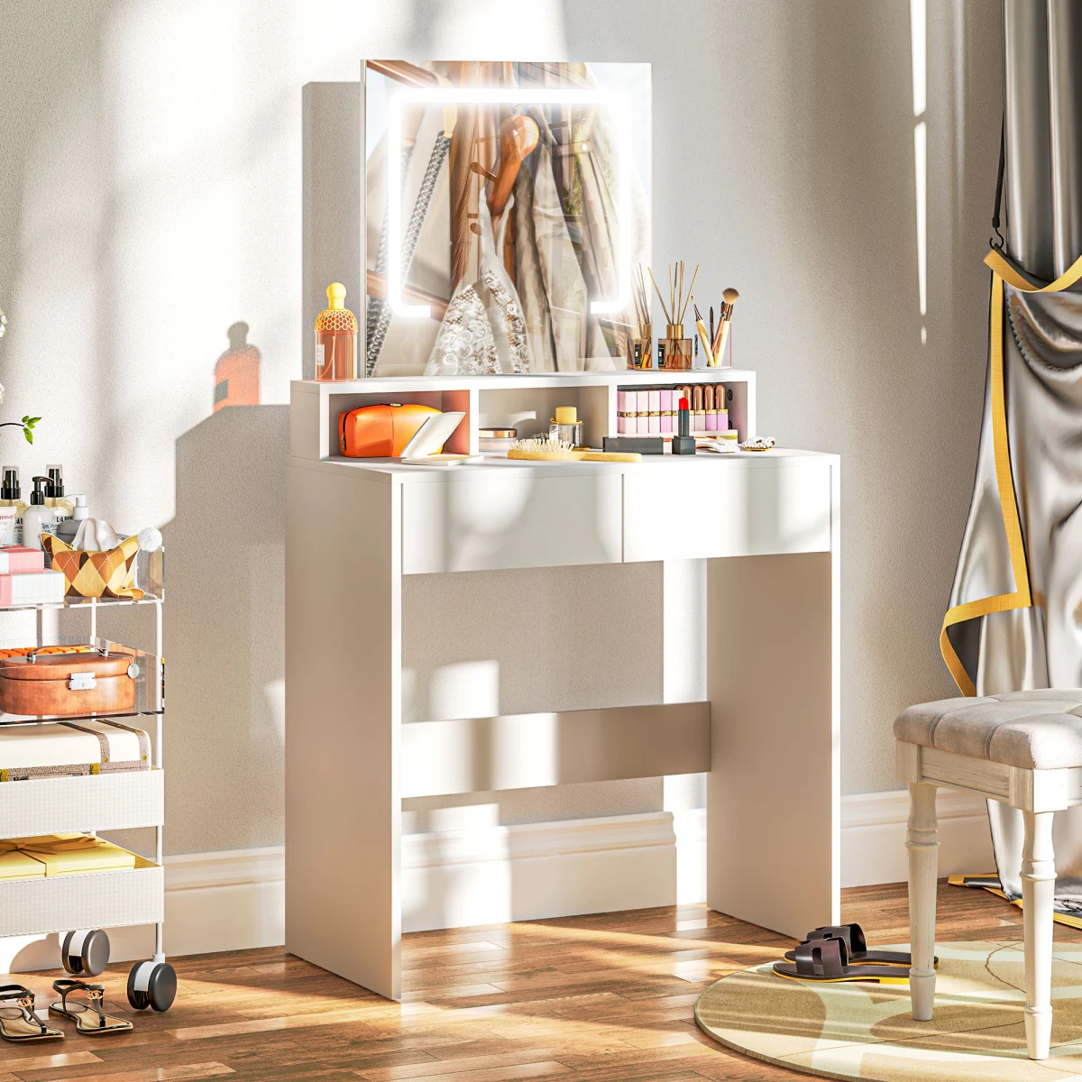 HOMCOM HOMCOM Dressing Table Mirror LED Lights Bedroom - Bedside Table