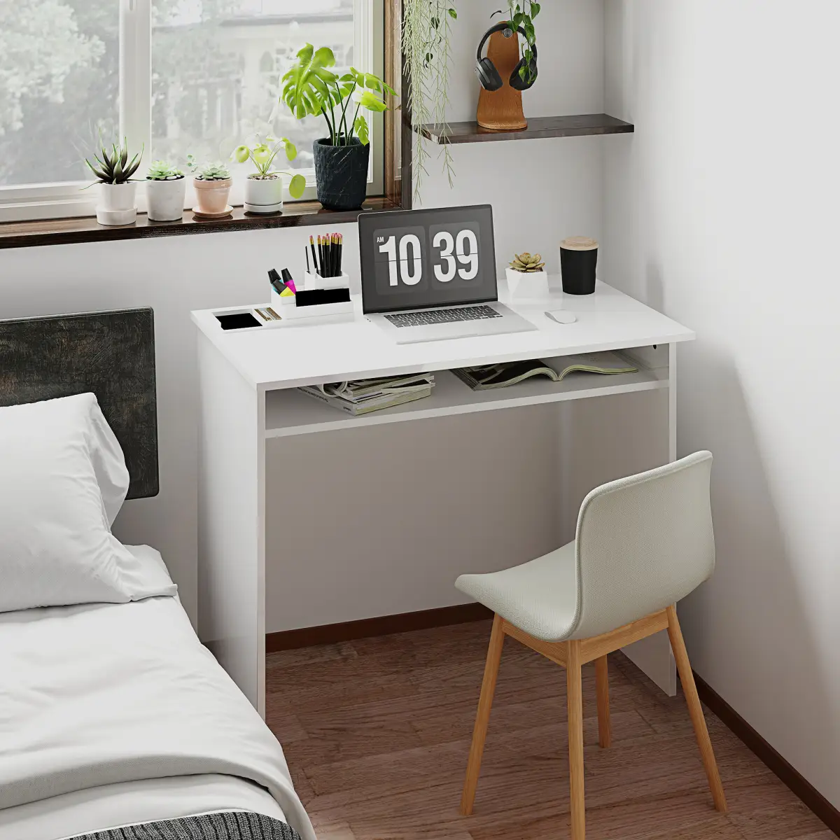 HOMCOM HOMCOM Computer Desk Writing Table Study Workstation Storage High Gloss White - Desk