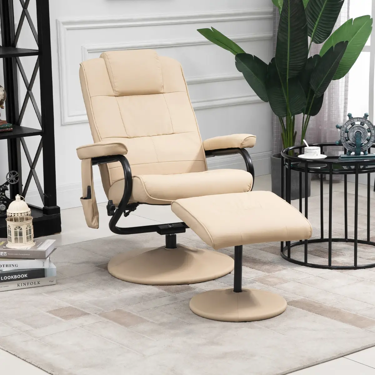 Unbranded Freestanding Living Room Chair with High Density Cushion and Footrest Cream - Office Chair