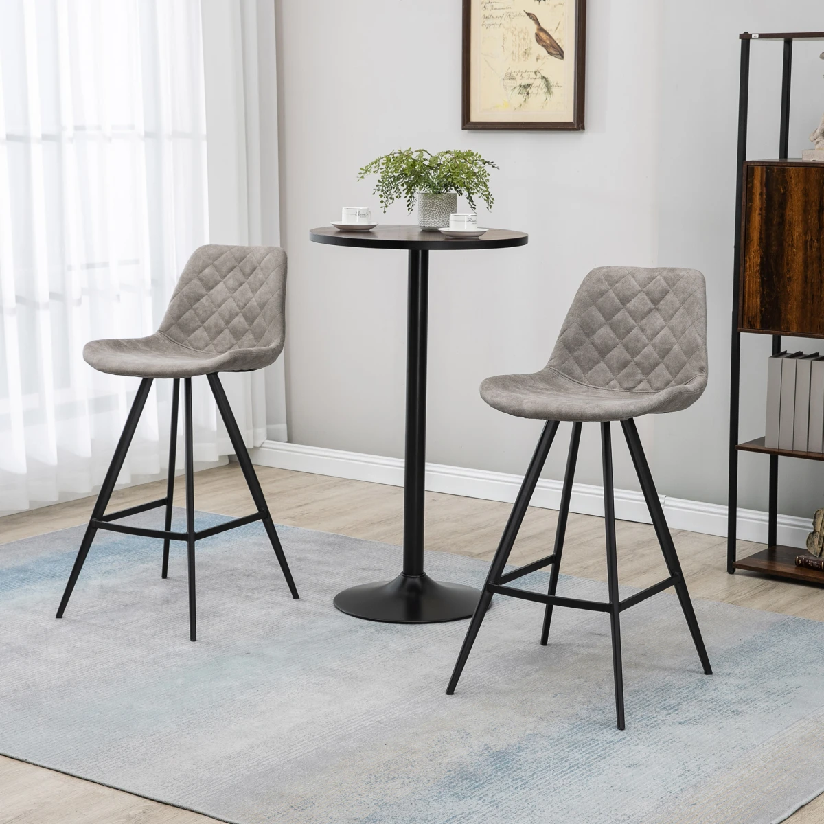 HOMCOM Set Of 2 Bar Stools Vintage Microfiber Cloth Tub Seats Padded Steel Grey by HOMCOM