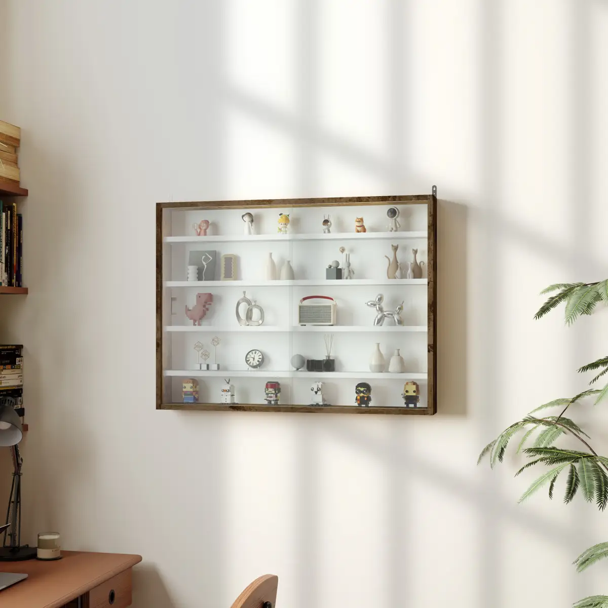 HOMCOM HOMCOM 5-Tier Wall Display Shelf Unit Cabinet w/ Shelves Glass Doors brown - Display Cabinet