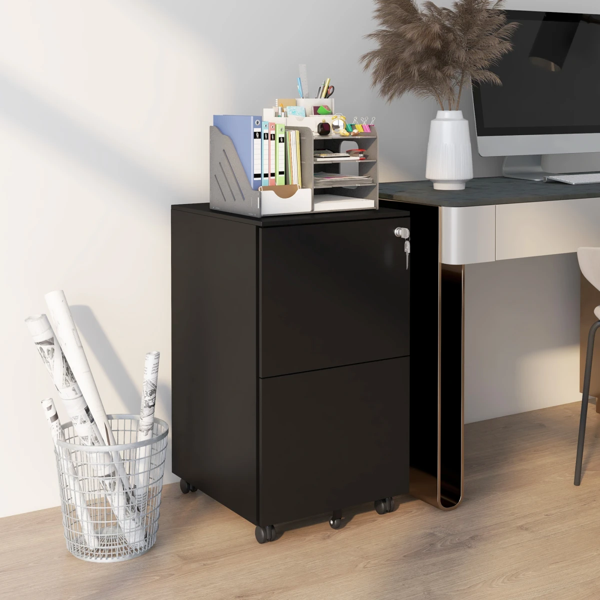Vinsetto Compact Two Drawer Steel File Cabinet With Lock And Adjustable Hanging Bars For Home Office by Vinsetto