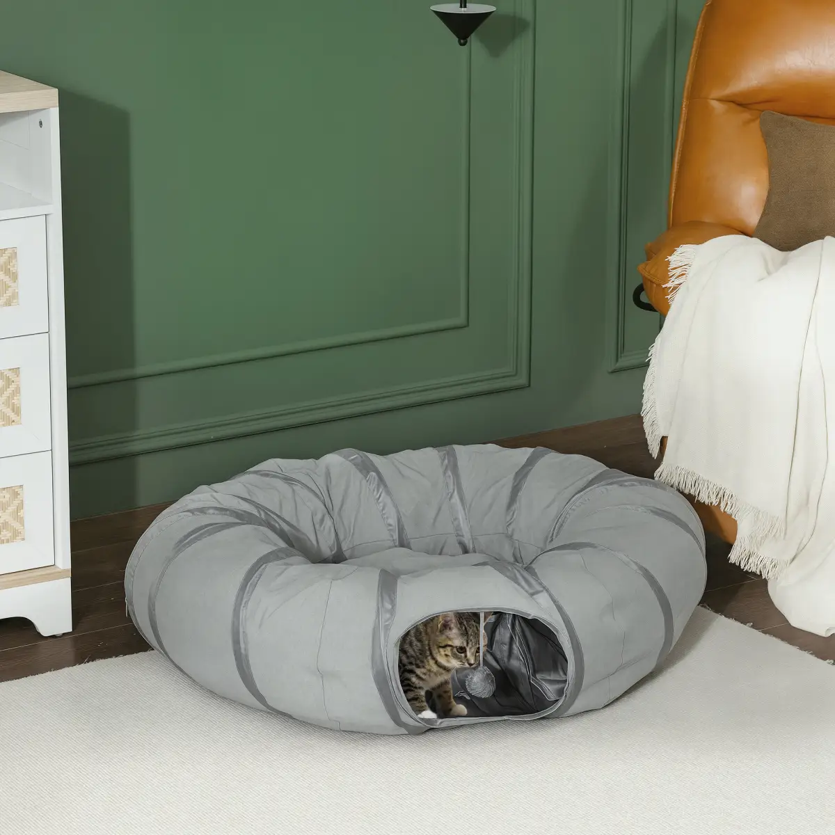 PawHut PawHut 2 in 1 Cat Tunnel with Bed, Cat Play Tunnel for Indoor Cats, Grey - Cat Beds
