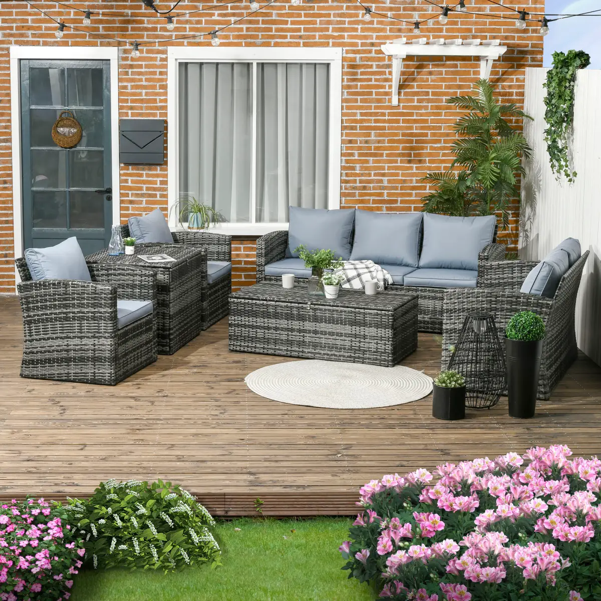 Outsunny Outsunny 6 PCS Patio Rattan Sofa Set Conversation Furniture Grey - Garden Sofa Sets