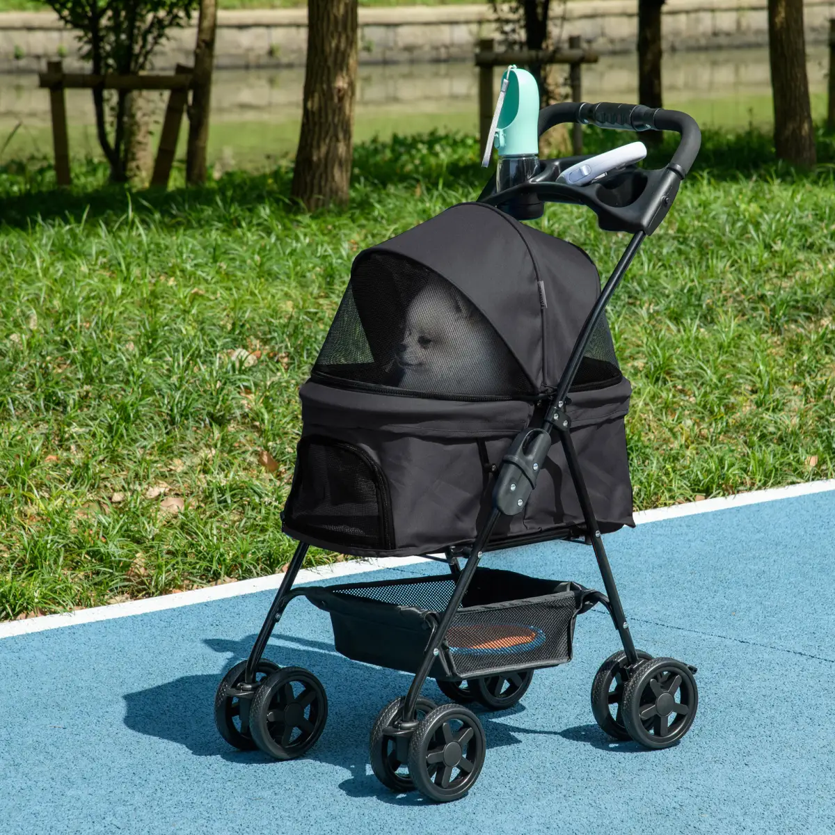 PawHut PawHut Pet Stroller Foldable Travel Carriage w/ Brake Basket Canopy, Black - Pet Carrier