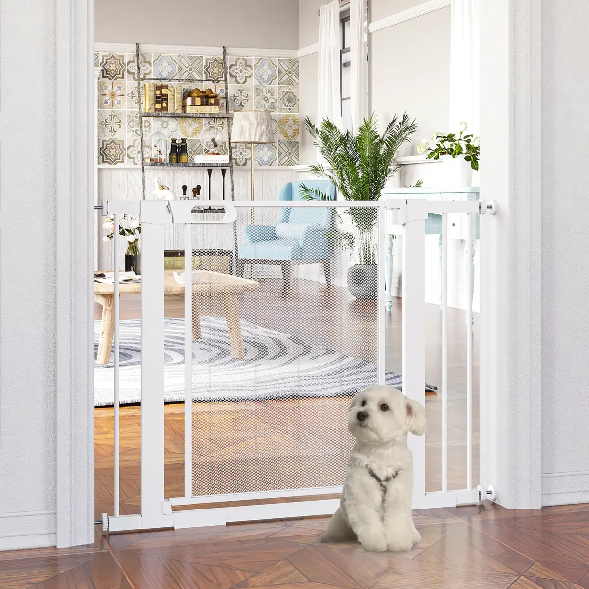 Pressure Fit Safety Gate for Doors, Dog Gate Auto Close, 75-103 cm White PawHut - Pet Gate