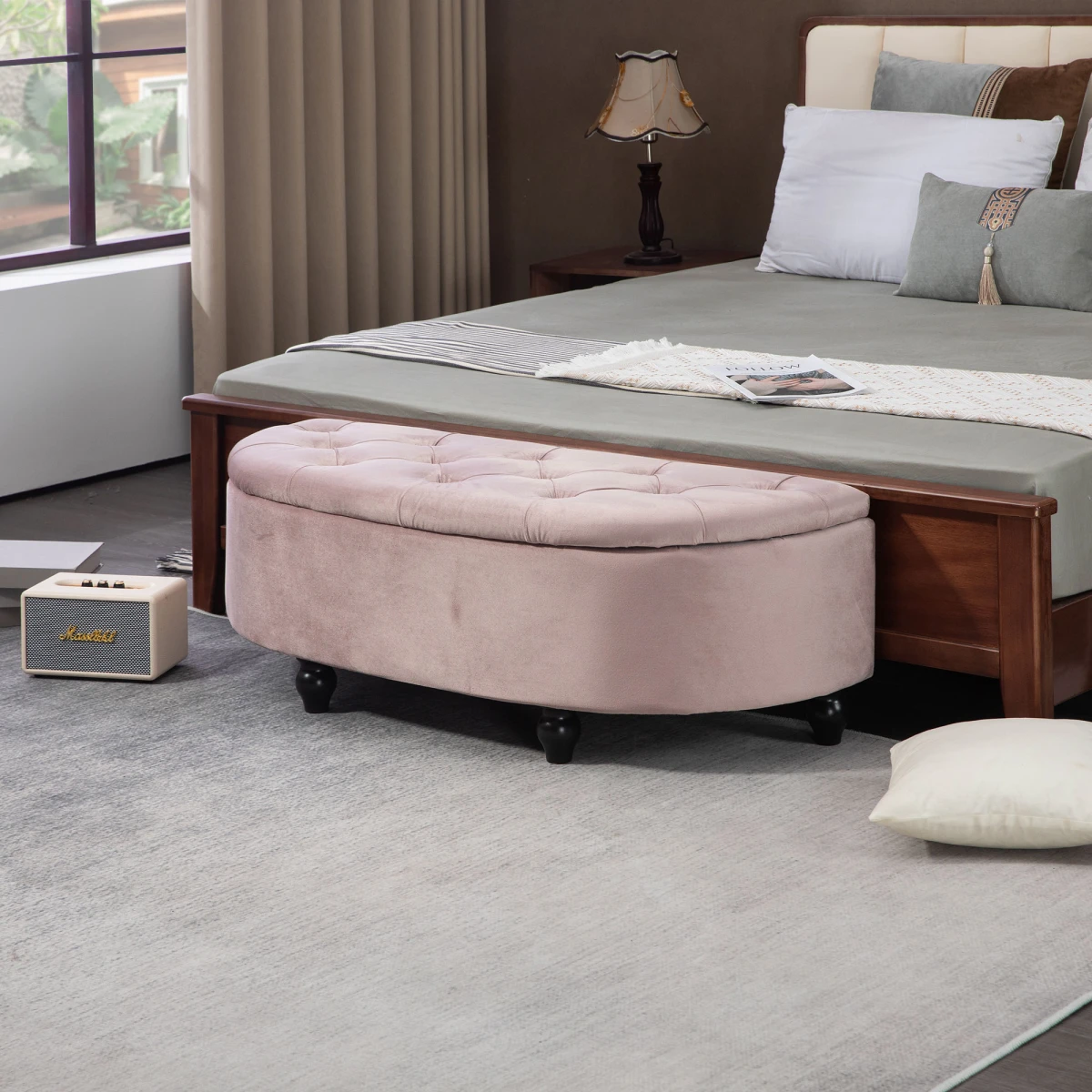 HOMCOM Tufted SemiCircle Storage Ottoman For Home by HOMCOM