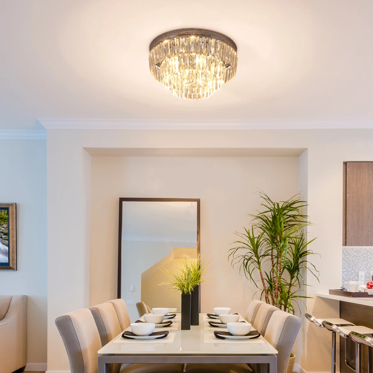 HOMCOM Crystal Ceiling Lamp Round 7 Light Hallway - Ceiling Lights