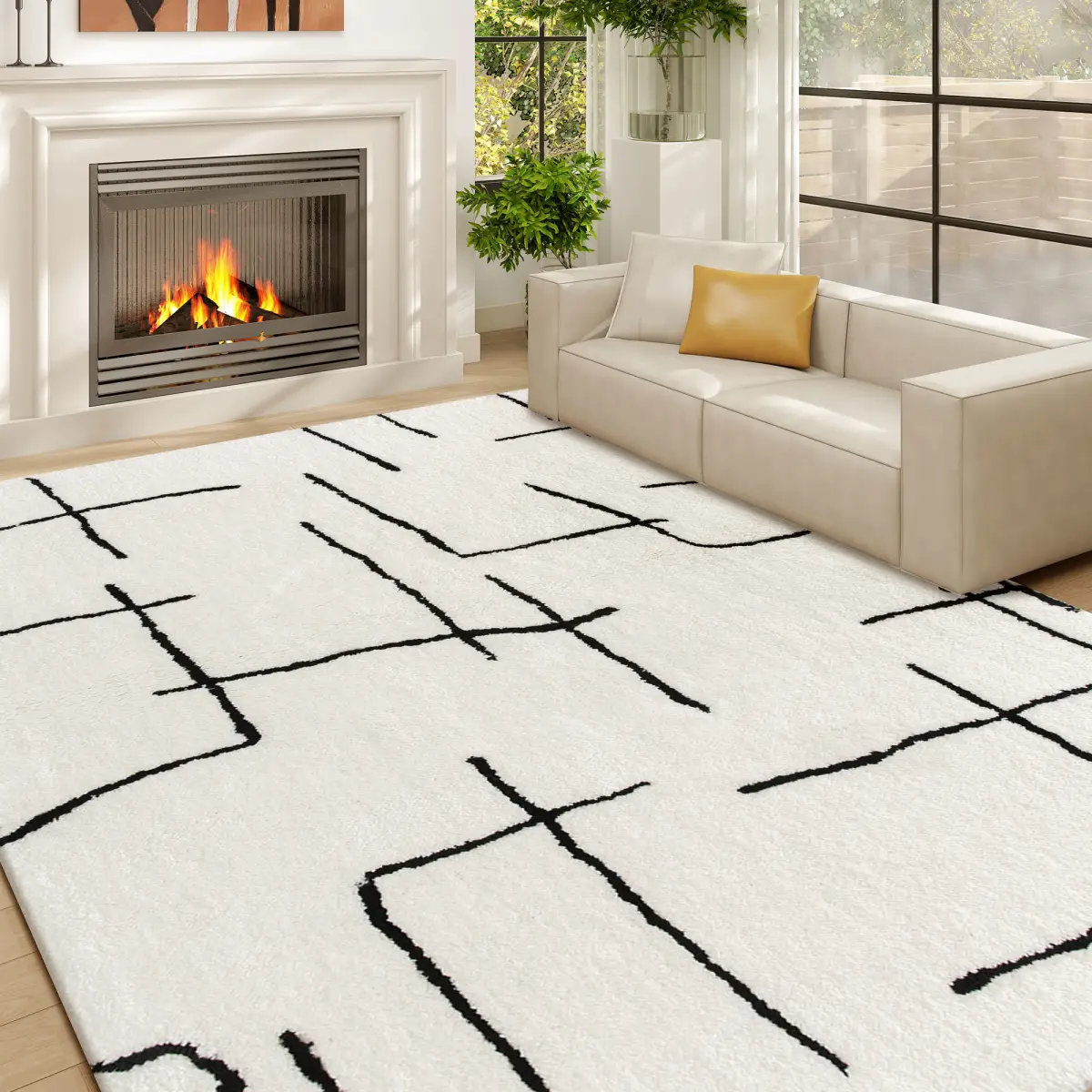 HOMCOM HOMCOM High Pile Modern Shaggy Rug, Soft Floor Carpet 120 x 170 cm, Cream - Rug