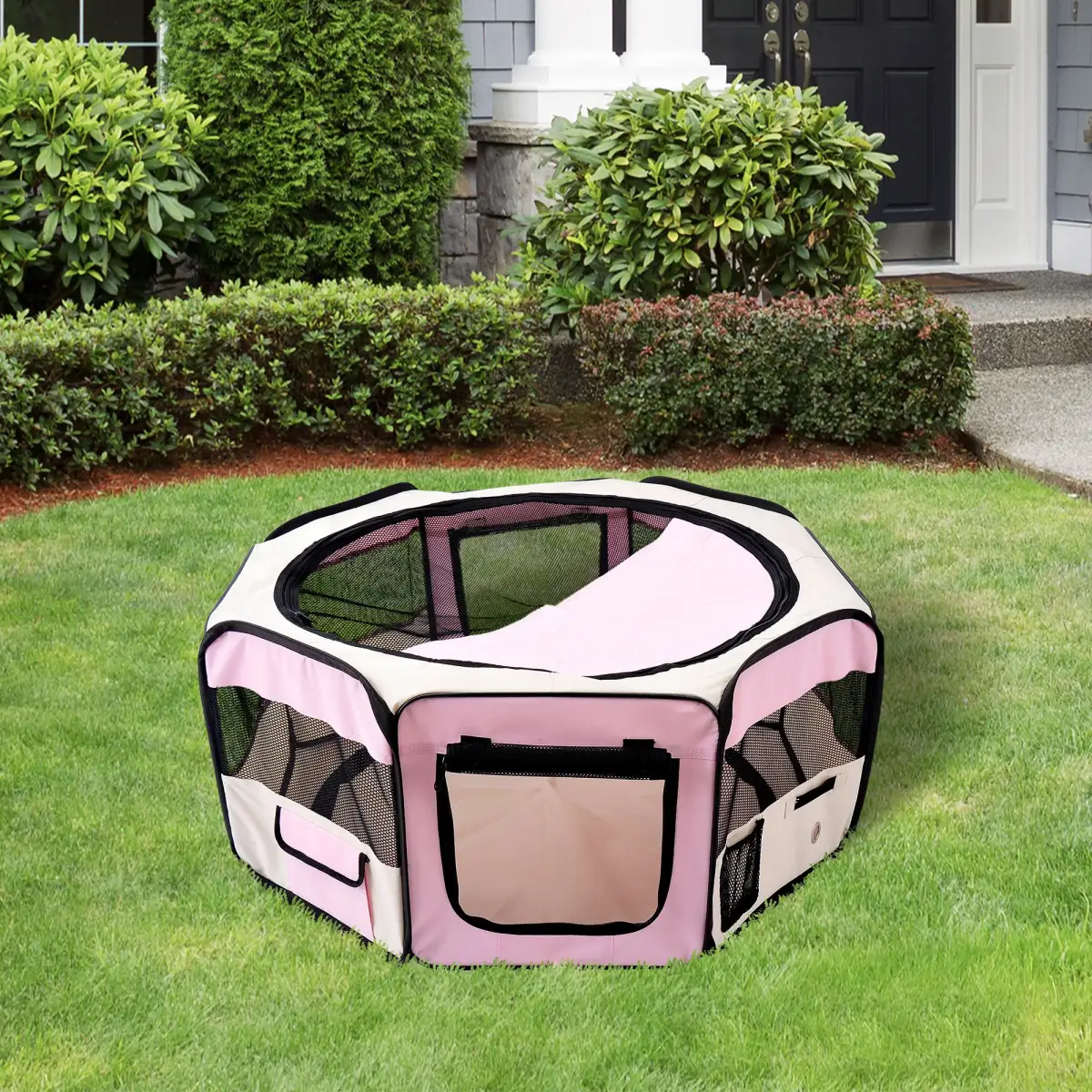 Pawhut Fabric Pet Puppy Dog Cat Rabbit Pig Guinea Playpen Play Pen Run S M L 3 Colour - Pet Playpen