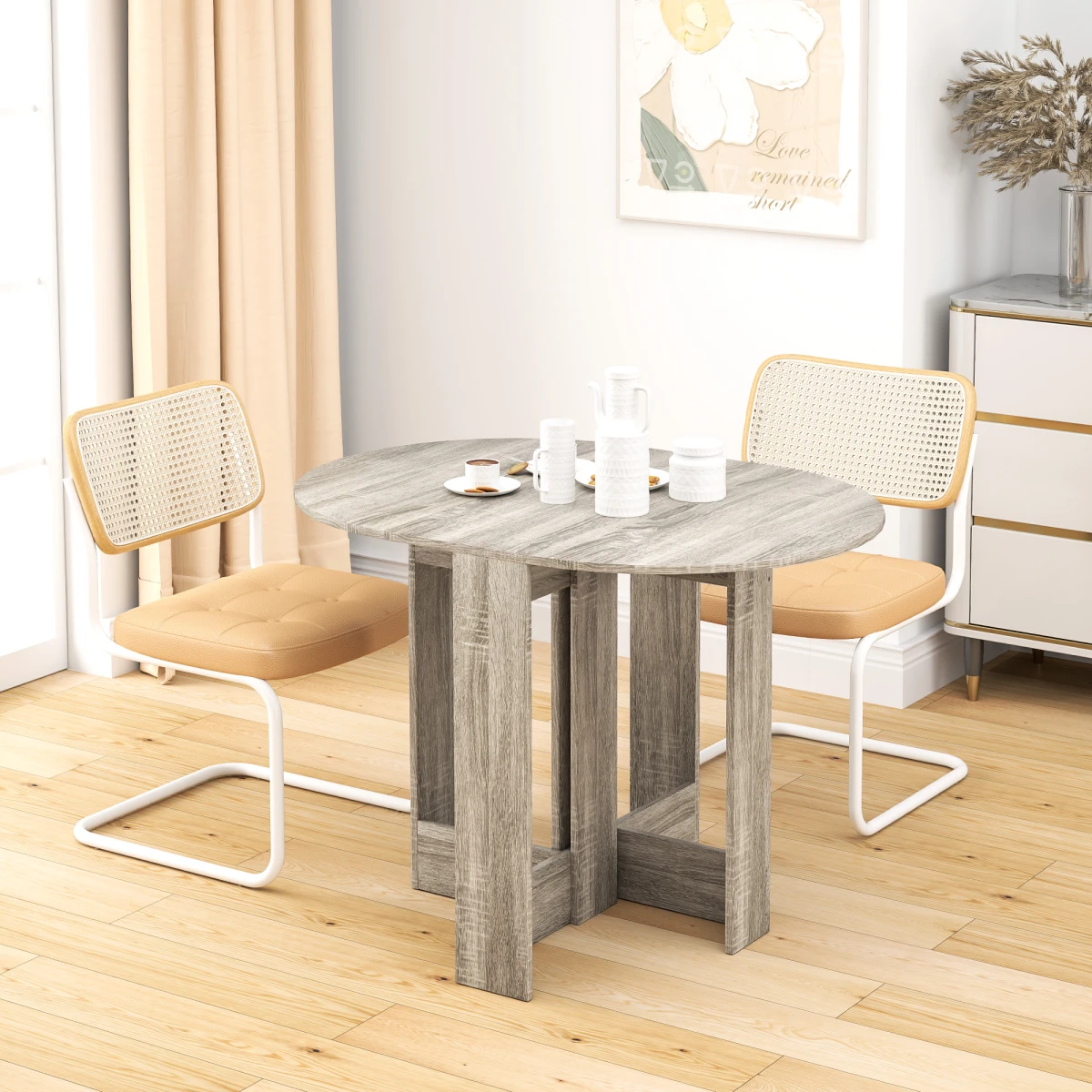 HOMCOM Folding Round Dining Table 90 cm Drop Leaf Kitchen by HOMCOM